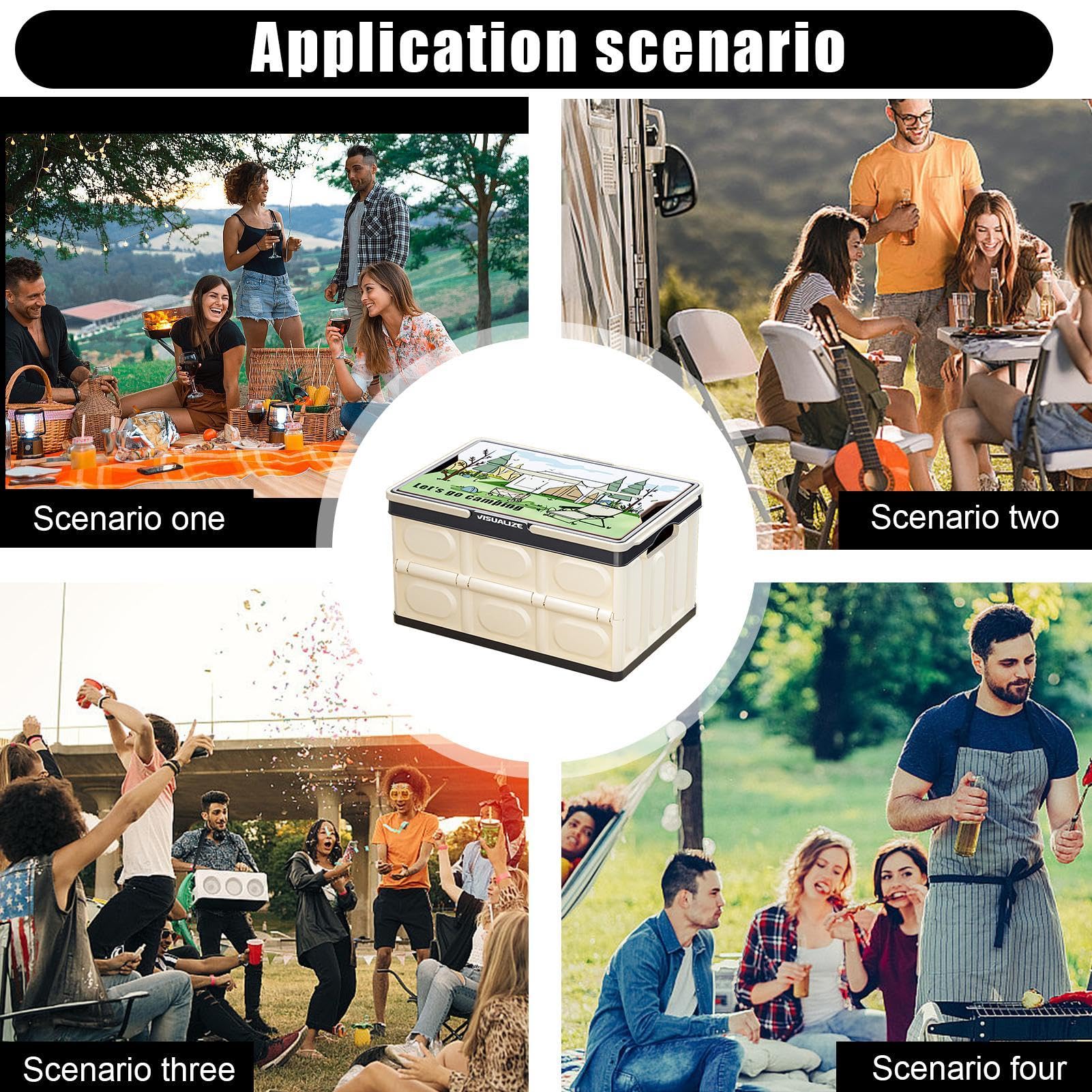Chuck Box Camp Kitchen,Chuck Box Camp Kitchen para Camping | Recipiente de almacenamiento plegable con tapa de madera, asa – Organizador de maletero, multifuncional, cubierta impresa, gran capacidad