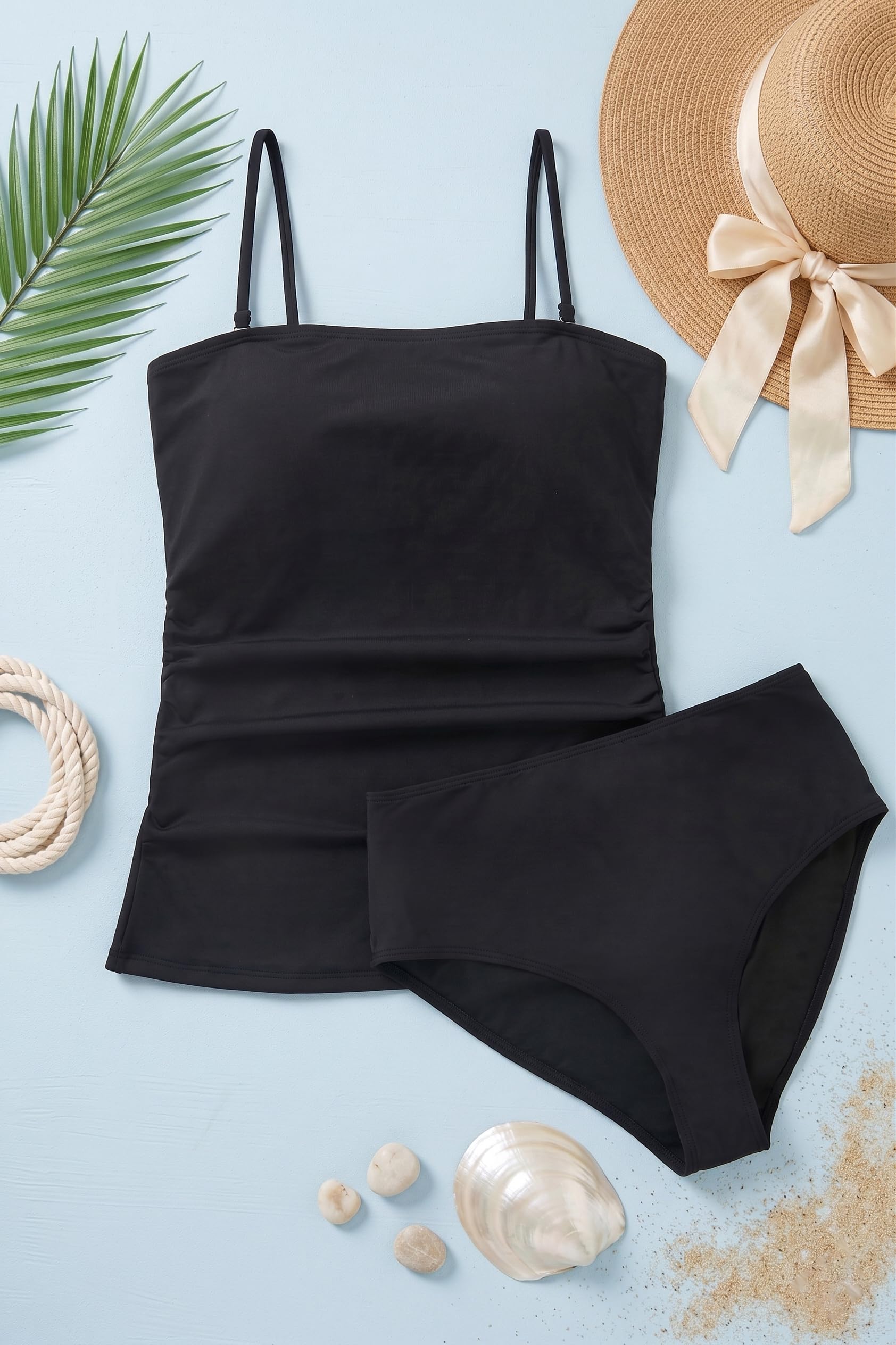Aqua Eve - Tankini, costume da bagno a fascia per le donne da due pezzi, costume da bagno increspato per il controllo della pancia, senza spalline