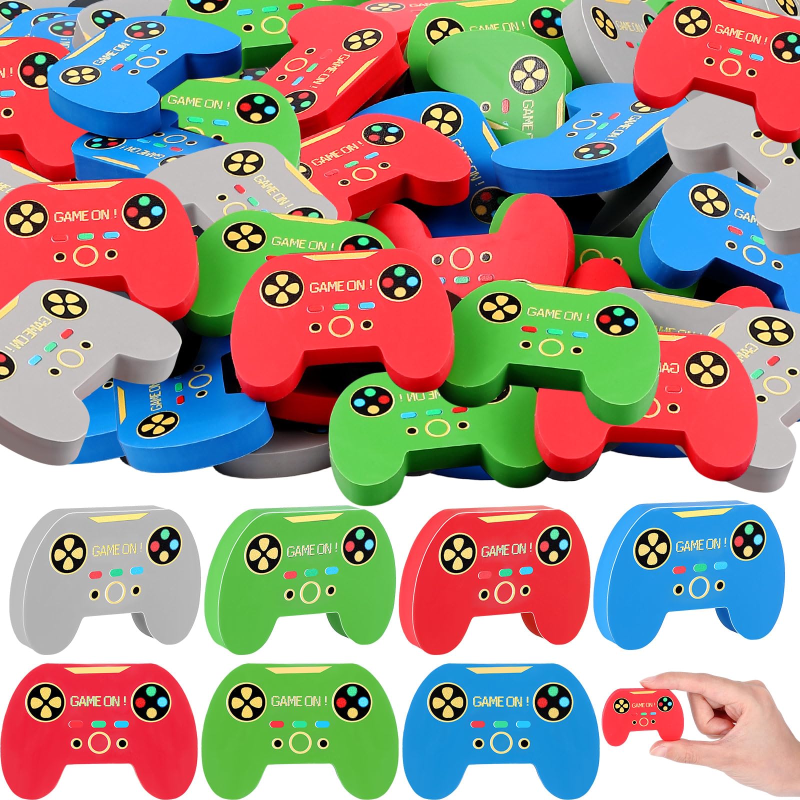Sabary Lot de 48 gommes amusantes pour manette de jeu 3D - 5,5 cm - Pour l'école, les fêtes, les récompenses en salle de classe, les cadeaux pour les joueurs - Remplissage de boîte de Noël