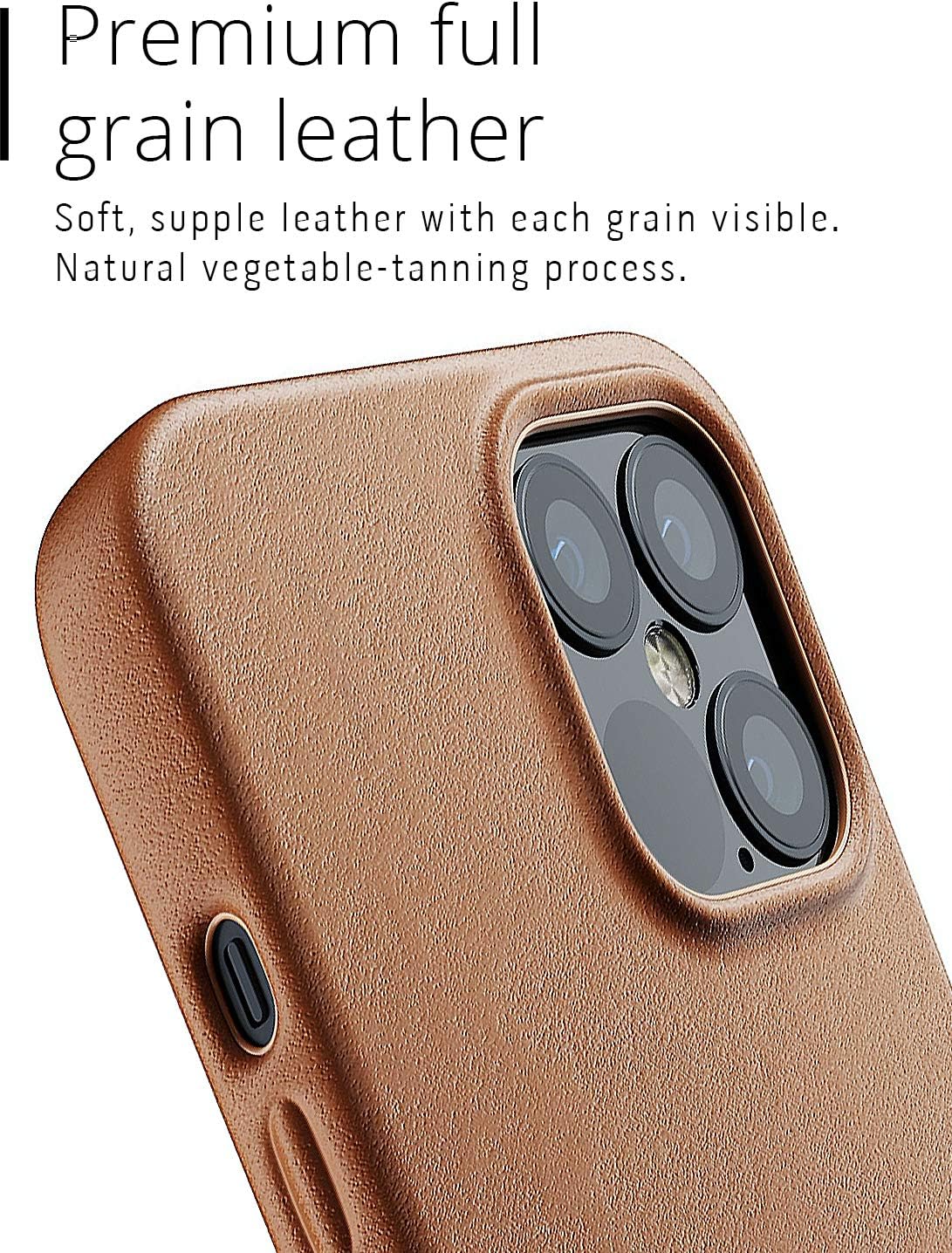 One-Day Sale: Up to 50% Off Mujjo Full Leather Case for iPhone 12 Pro Max | Premium Genuine Leather , Natural Aging Effect | Super Slim Fit Design, Wireless Charging (Tan)