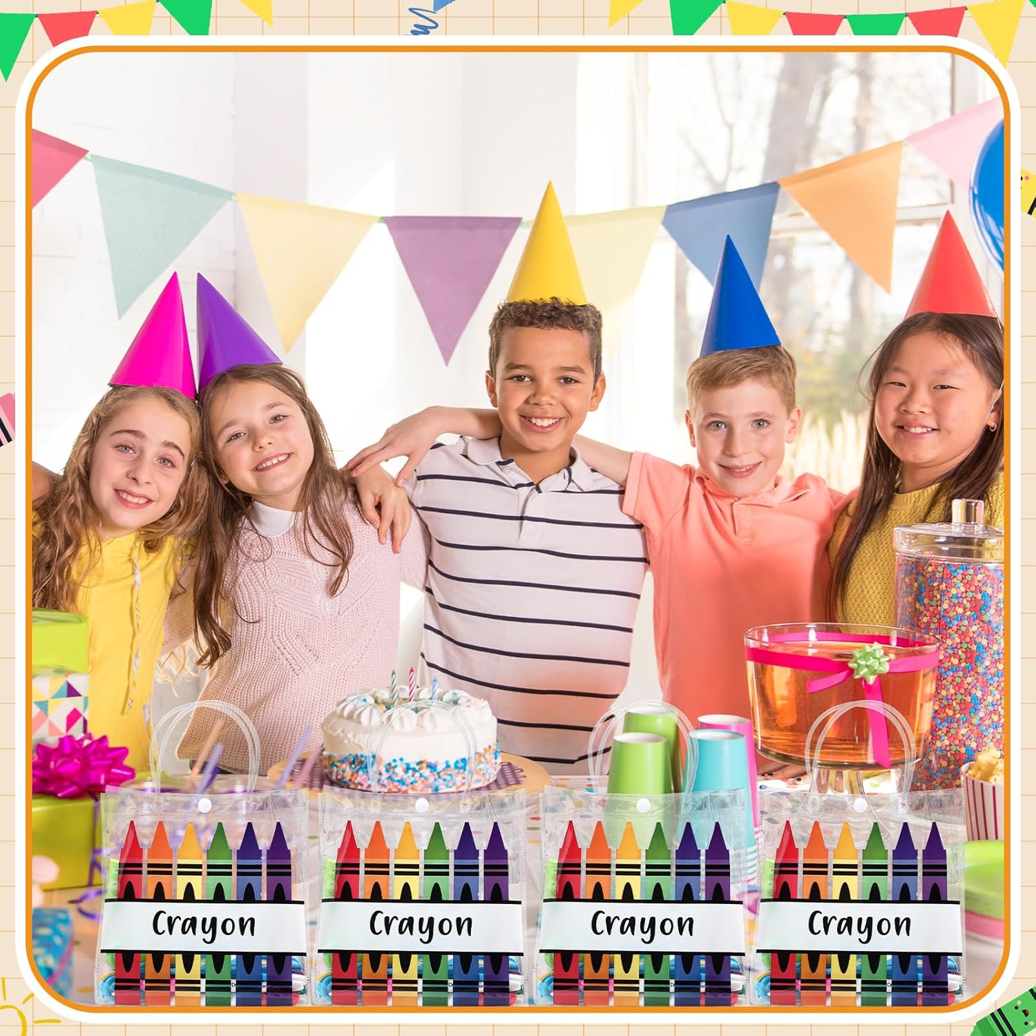 Supervitae 36 Pcs Graduation Crayon Gift Bags Bulk with Handle Plastic Clear Goodies Treats Totes for End of Year Party Favor Teacher Student Classroom School Supplies, 8 x 8 x 3.15 Inch