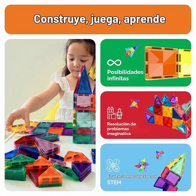 Foto 4 de 7 de PicassoTiles 100 Piece Mini Blocks Magnetic Tiles, Travel Stem Toy Kids 3+