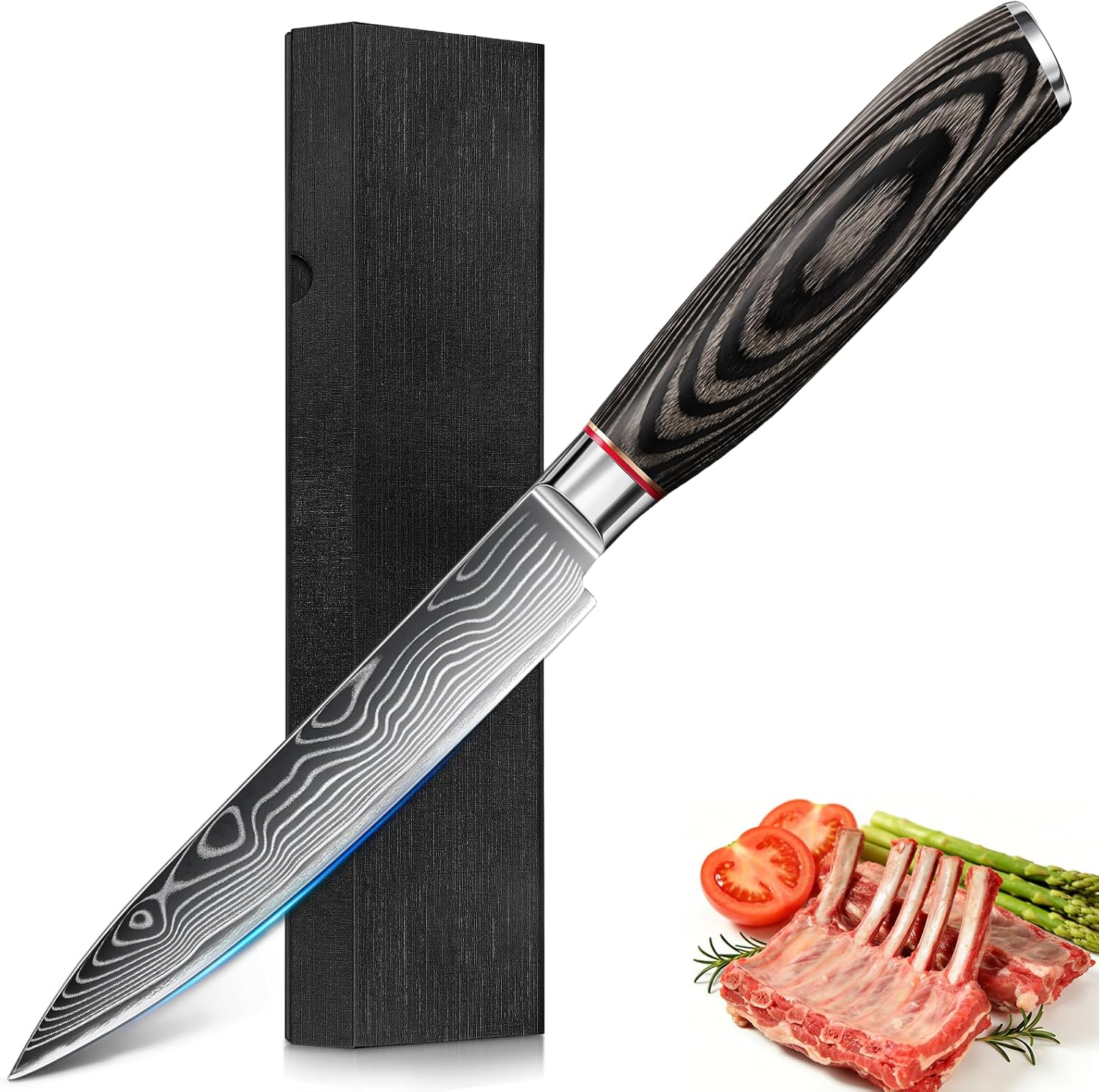 1 PCS Damascus Kitchen Knife Set - 67-Layer High-Carbon Damascus Steel, Pro Chef/Slicing/Utility/Paring Knives & Sharp Cleaver, Ergonomic Rosewood Handles, Ideal for Home/Pro Cooks (Black 1W)