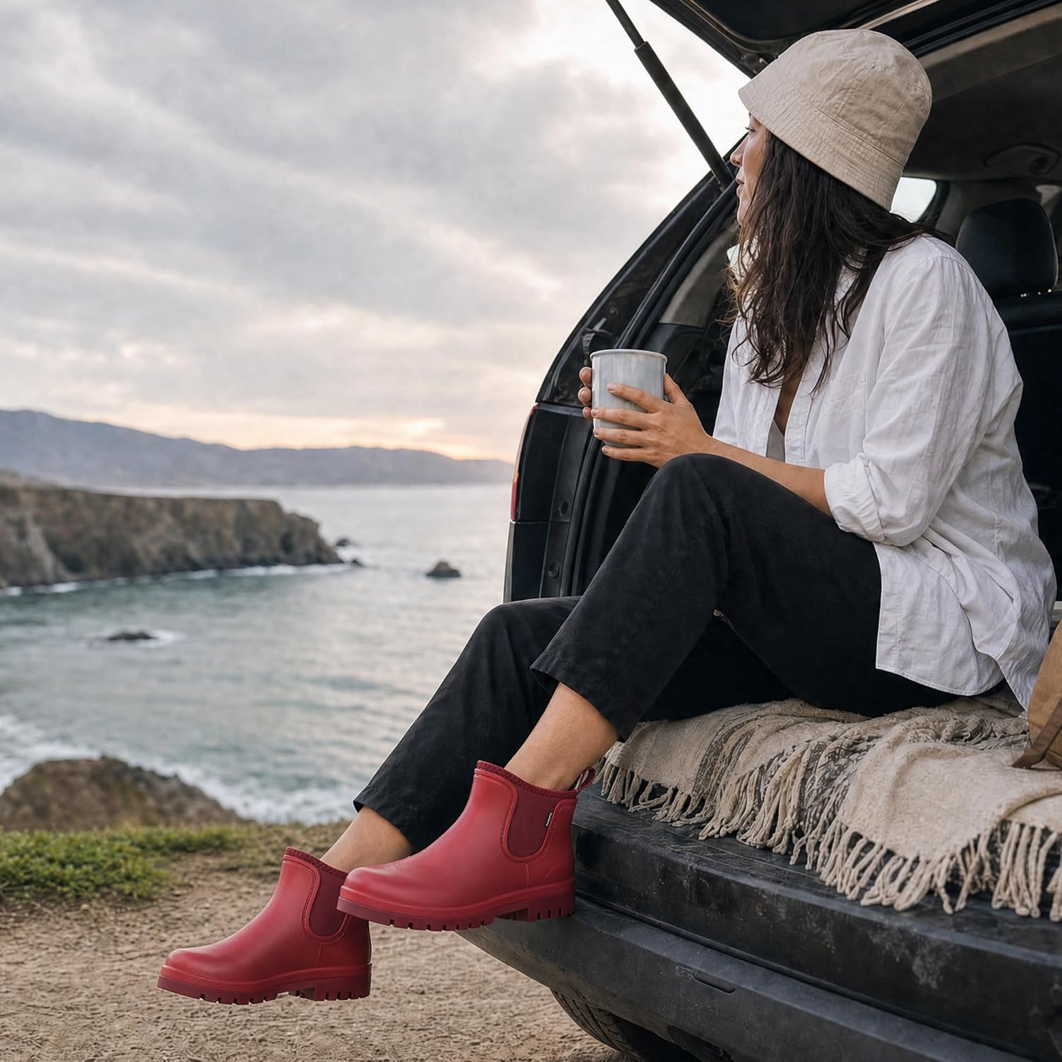planone Short Rain Boots for Women Waterproof Soft Lined Neoprene Chelsea Boots Ankle Non-Slip Rubber Boots Lightweight Outdoor Garden Shoes Work Boots with Arch Support and Removable Comfort Insole