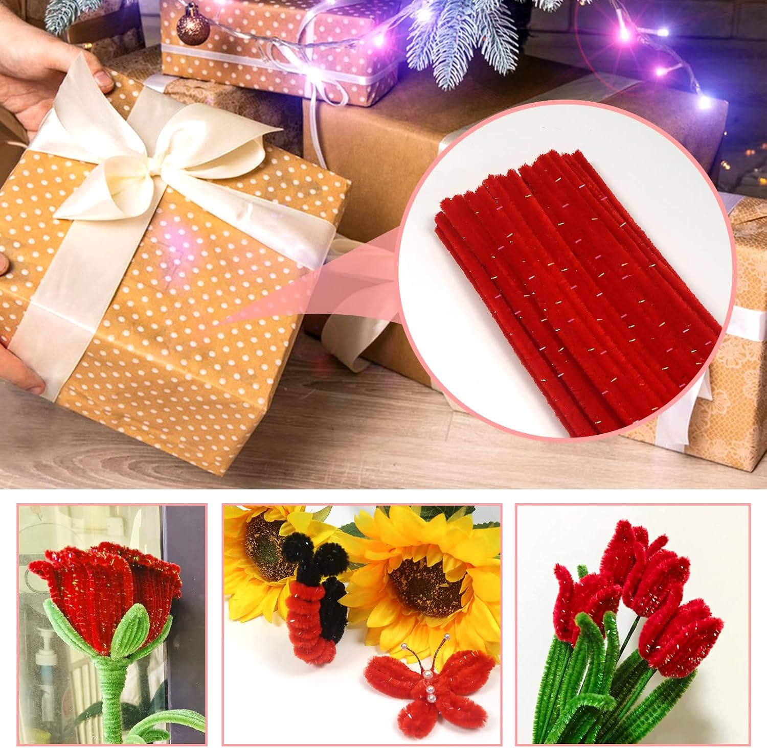TOAOB 100pcs Glitter Red Pipe Cleaners Thick Metallic Chenille Stems 12 Inch image 5