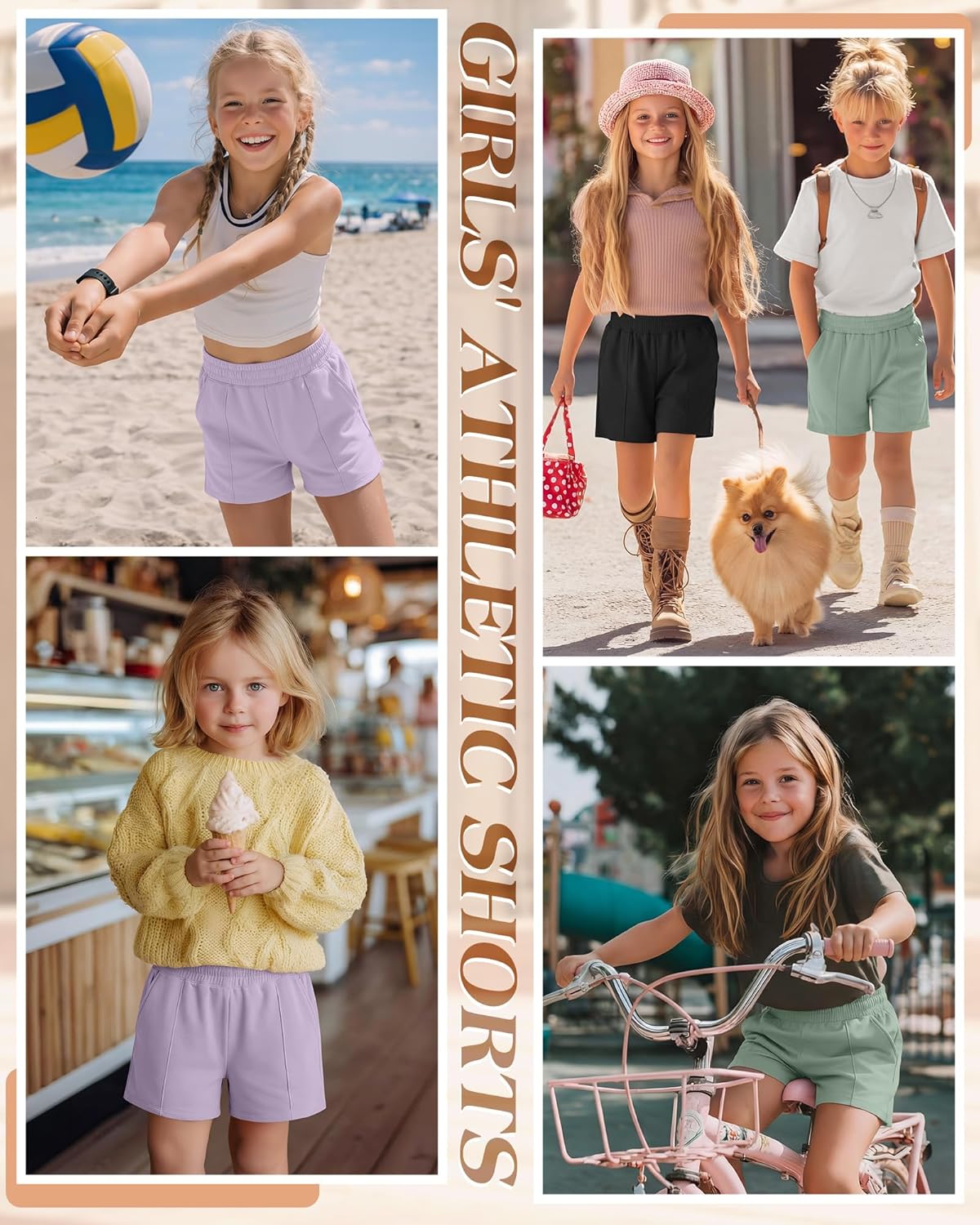 3 Pack Girls Shorts Summer Athletic Shorts Kids Casual Elastic Waist SweatShorts with Pockets Cute Clothes for Teen