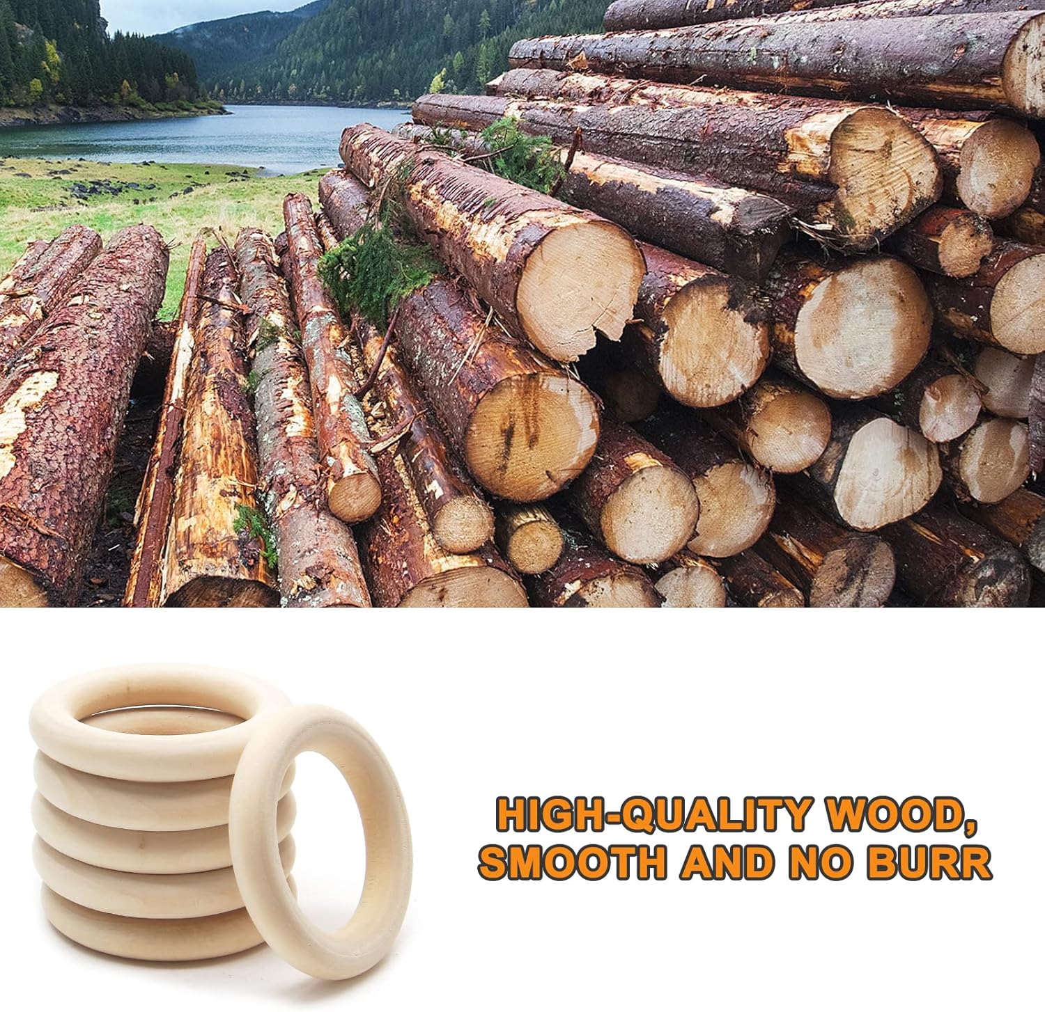 Uenhoy 15 Pcs 60mm/2.36" Natural Wood Rings, Unfinished Wooden Rings for DIY Craft, Macrame Rings, Jewelry Making - Image 4