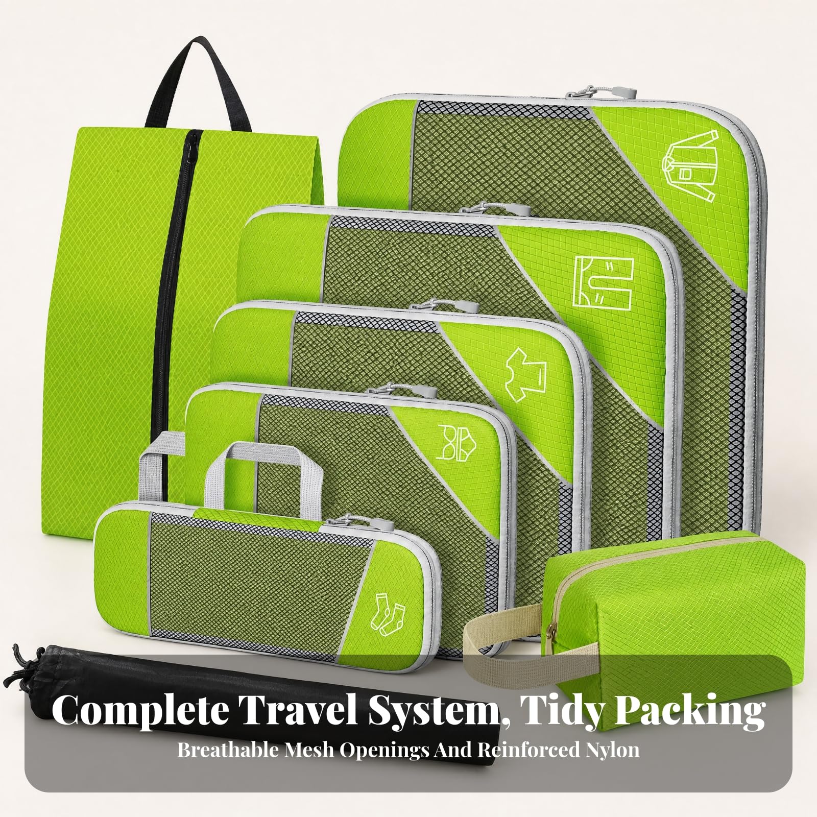 perfeclan 8 Piezas Organizador Viaje Nailon Portátil Organizador Viaje con Compartimentos con Cremallera Resisn Bolsa Organizadora Cremallera, Verde