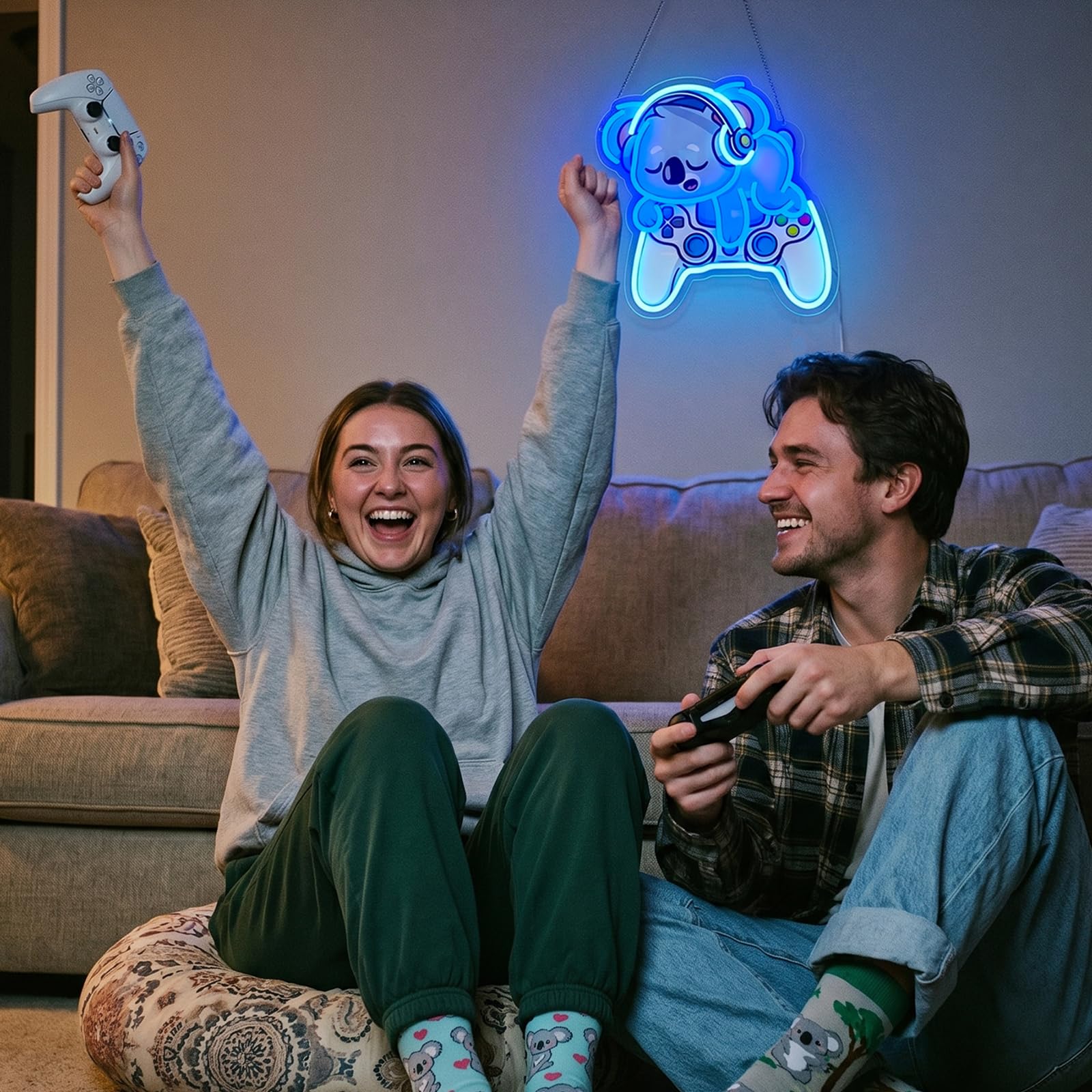 Koala Gaming Neon Sign, lampada da parete a LED con controller di gioco, luce al neon dimmerabile alimentata tramite USB 5V/2A per giocatori, stanze dei bambini, sale giochi e bar di casa