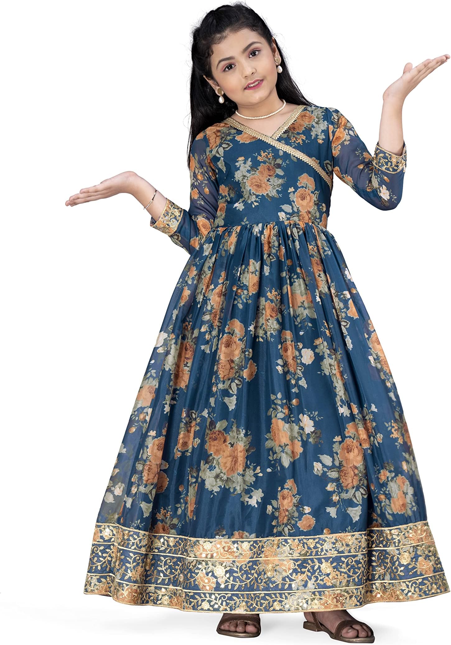 Fashion Dream Girls Tabby Silk Maxi Length Flared Embroidered Dress