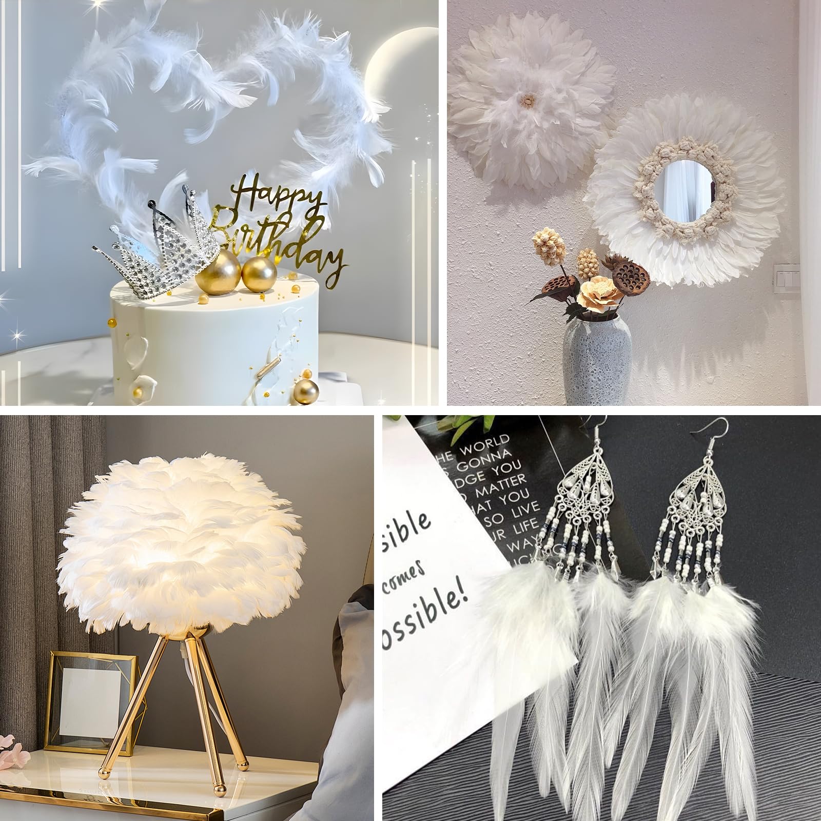 Piume Acchiappasogni Artigianato 300 Piume Bianche Naturali - Per Costumi, Decorazioni, Acchiappasogni, Fai-da-te, Matrimoni Piume Colorate Per Lavoretti