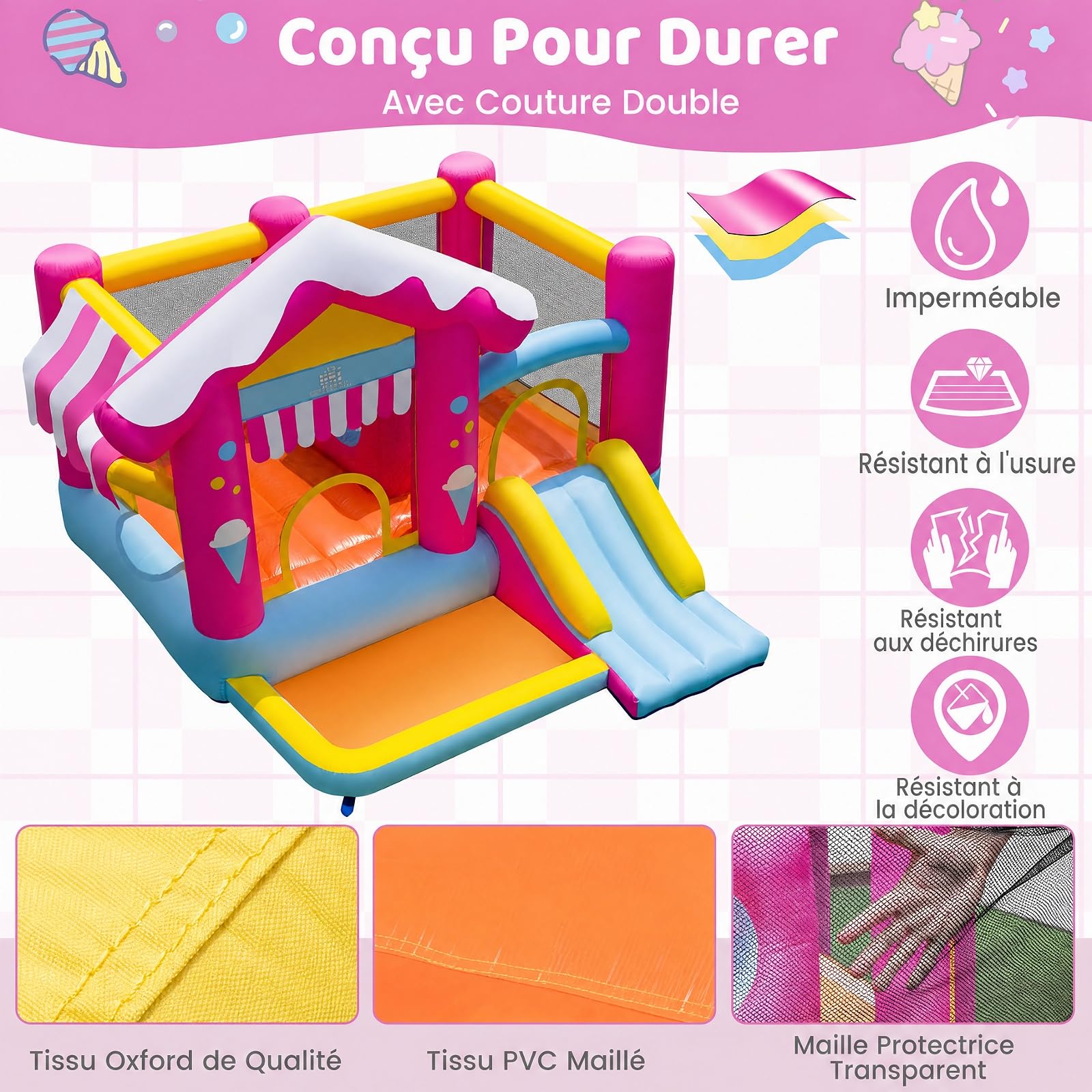 COSTWAY Château Gonflable avec Toboggan et Trampoline, Intérieur Extérieur