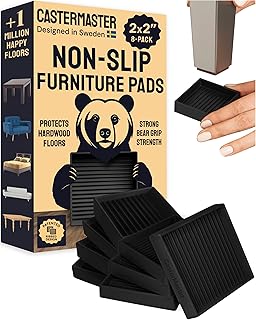 CasterMaster Non-Slip Rubber Furniture Pads - 2x2in Pack of 8 Black - Floor Scratch Protector - Anti-Skid Design & Keep Furniture from Sliding - Caster Cups & Rubber Feet