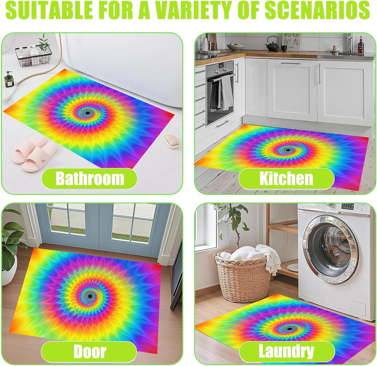 3D Rainbow Area Rug 2'x3' Optical Illusion Area Rug Vortex Illusion Rugs Colorful Print Floor Mat Visual Tie-Dye Doormat Gradient Rainbow Carpet 3D Multicolor Whirlpool Throw Rug