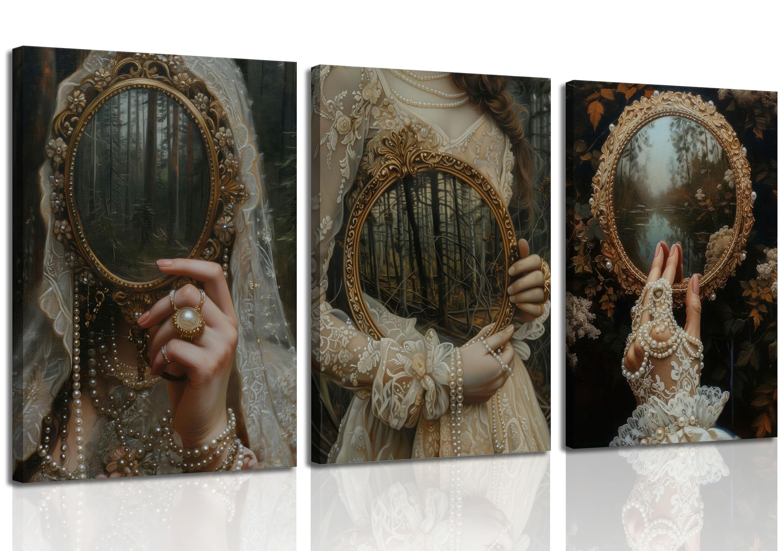 Dark Academia Canvas Wall Art Moody Gothic Victorian Antique Painting Pictures Wall Decor Vintage Women Halloween Aesthetic Poster Prints for Bedroom