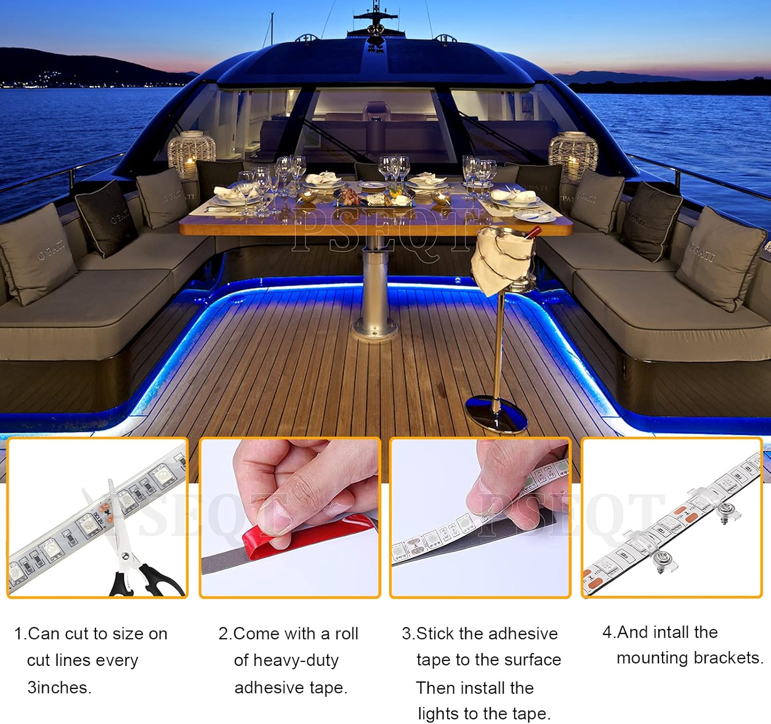 PSEQT Boat LED Lights Strip, 16.4FT/5m Marine Interior Courtesy Deck Navigation Lights Blue Waterproof with Adhesive Tape & Clip & 22AWG Wire for 12V Pontoon Fishing Boat Yacht Kayak Sailboat : Sports & Outdoors