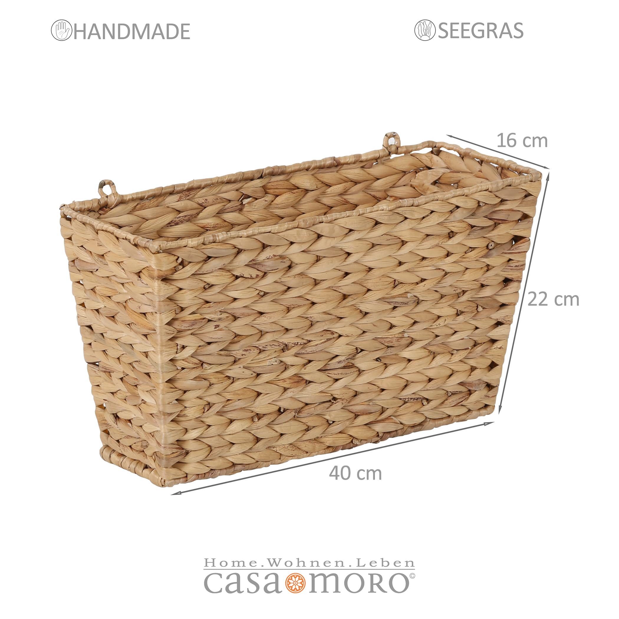 Wandkorb Aufbewahrungskorb Hängekorb Organizer Badezimmer Flur Küche geflochten aus Wasserhyazinthe Seegras Natur Boho Scandi Zella IN40