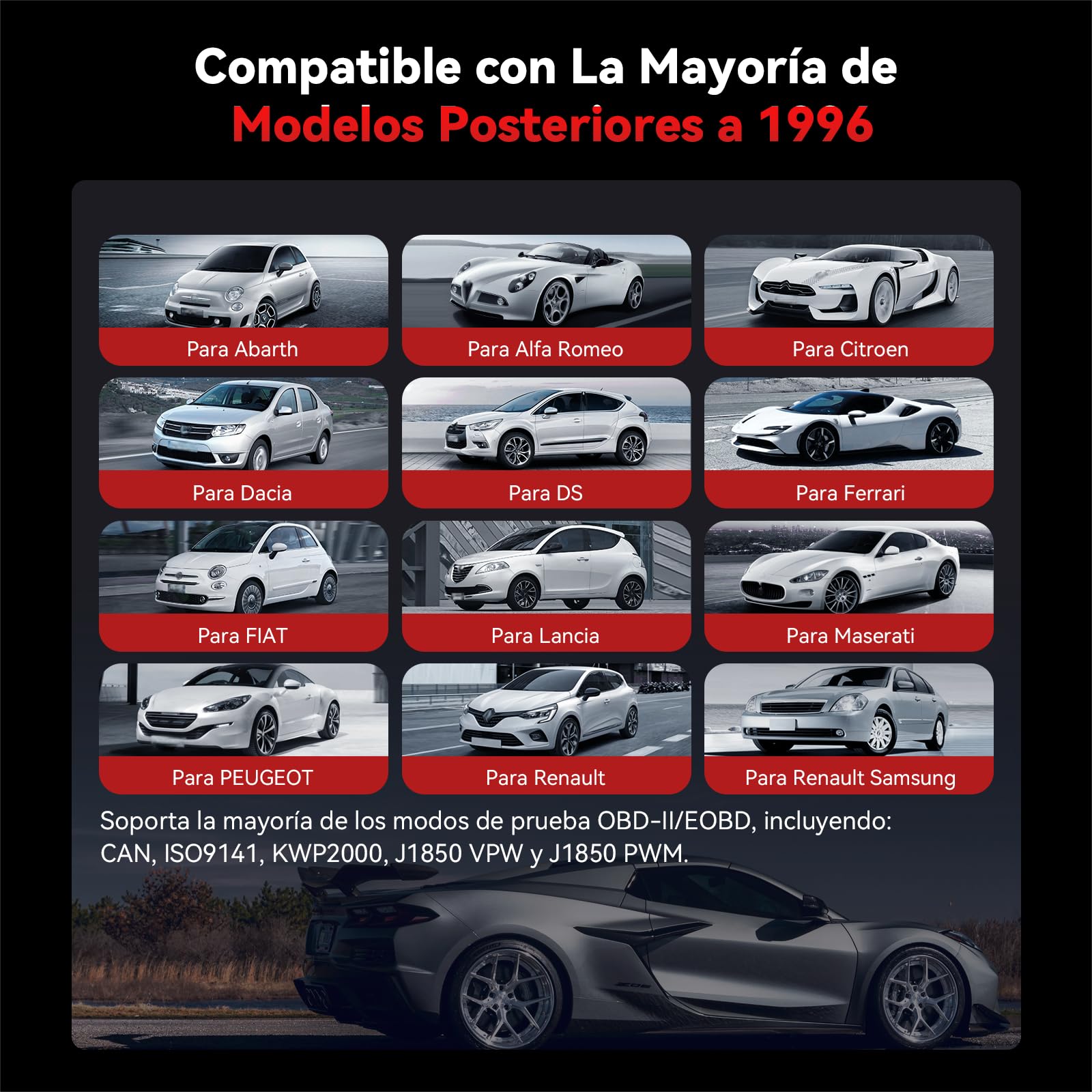 iCarsoft FR V2.0 OBD2 Máquina Diagnosis Coche para Renault/Citroen/Peugeot/Fiat/Dacia/Alfa Romeo, Escáner de Todo el Sistema, 9 Funciones Reinicio, Prueba de Batería, Actualización de por Vida