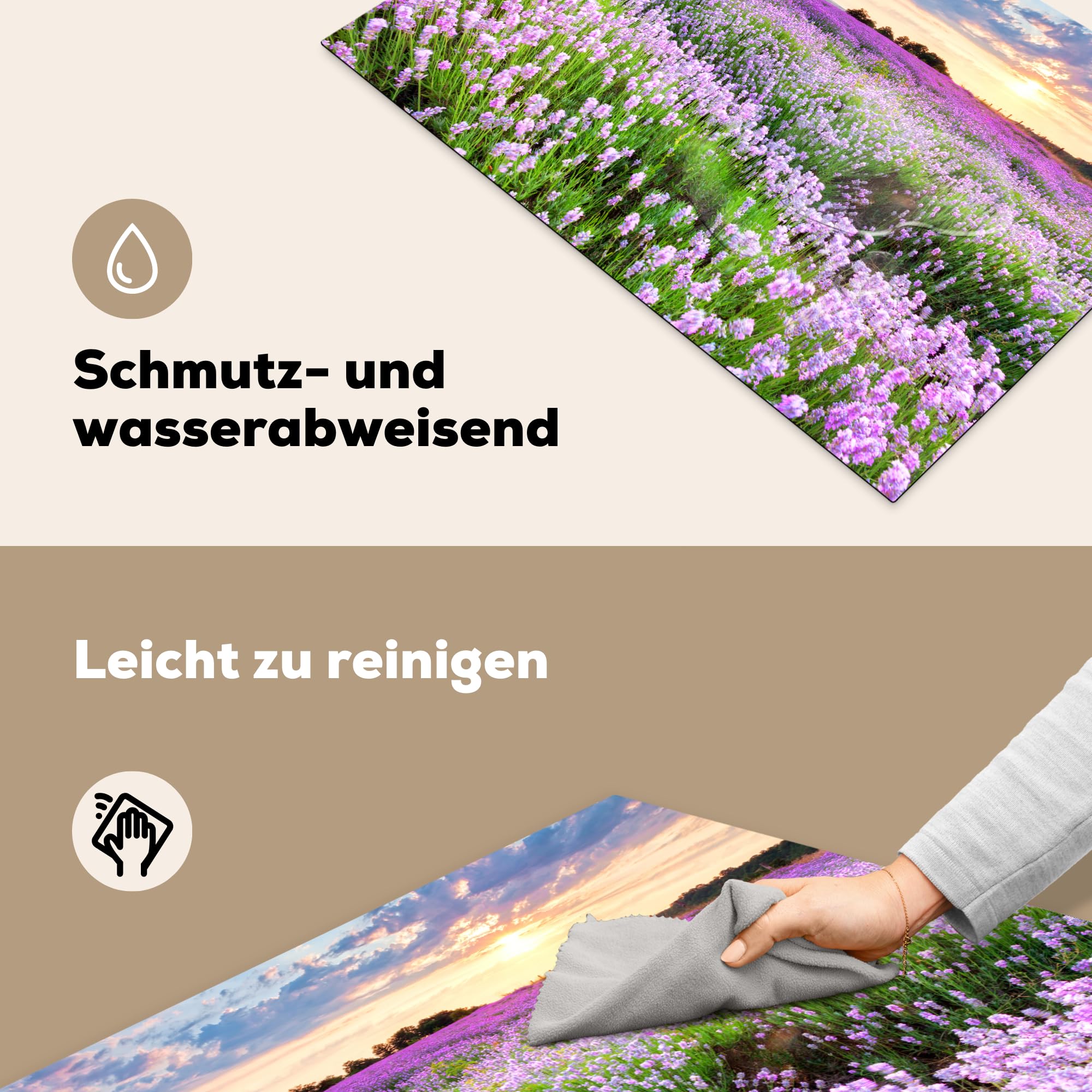 Protège-Plaque à Induction Lavande Fleurs Coucher De Soleil - 59x52 Cm - Protection Vitrocéramique MuchoWow