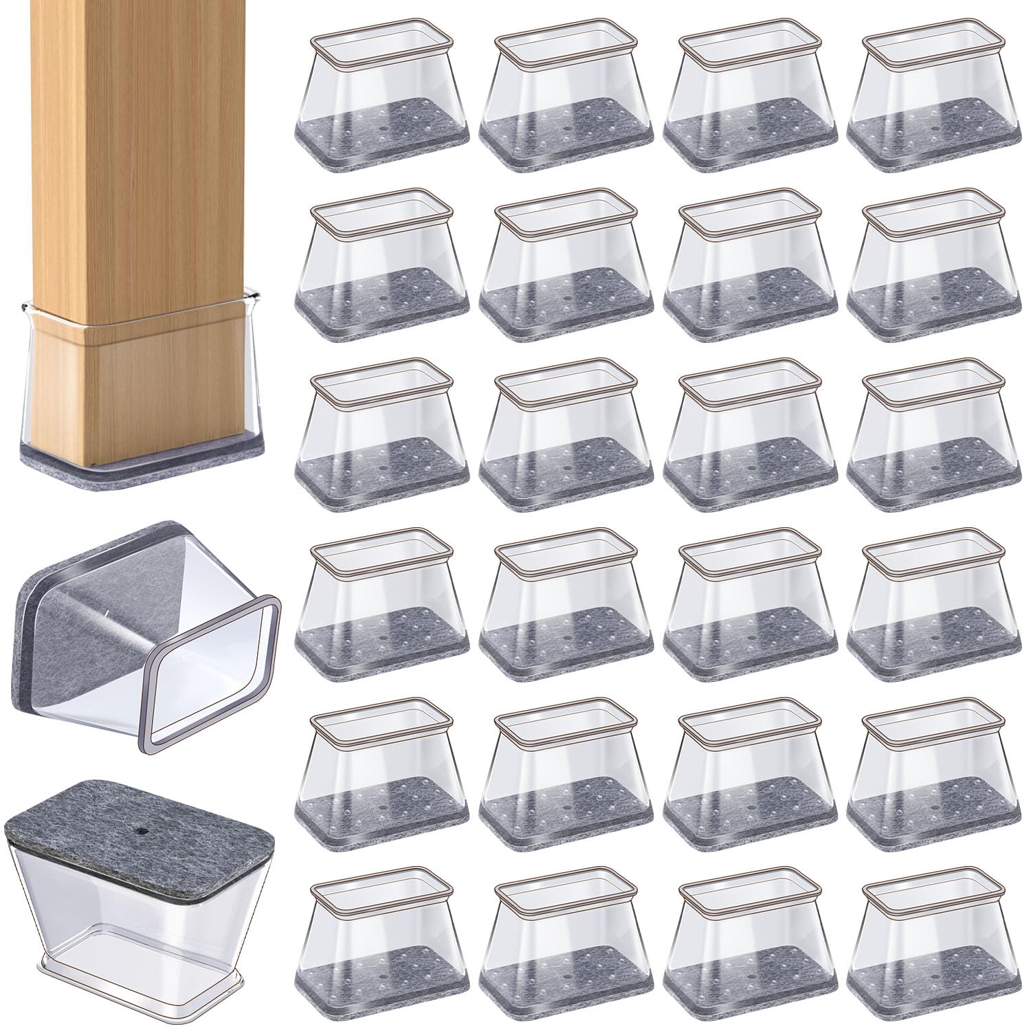 24 Pcs Chair Leg Floor Protectors Rectangle Furniture Pads Floor Protectors Furniture Sliders for Protecting Hardwood/Tile/Laminate Floors from Scratches and Noise Large Fit:L 38mm-50mm,W 19mm-25mm