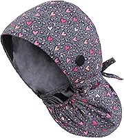 Vista 32 de Gorra médica con forro de satén con bolsillo para cola de caballo, gorro de enfermera médica de algodón con banda elástica para el sudor