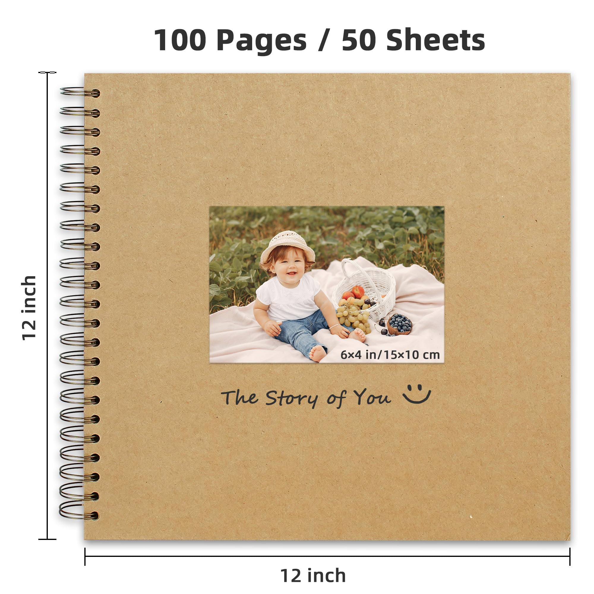 Álbum de fotos de papel kraft de tapa dura de 12 x 12 pulgadas, 100 páginas (50 hojas), perfecto para aniversarios de boda, recuerdos familiares y pequeños proyectos de álbumes de recortes