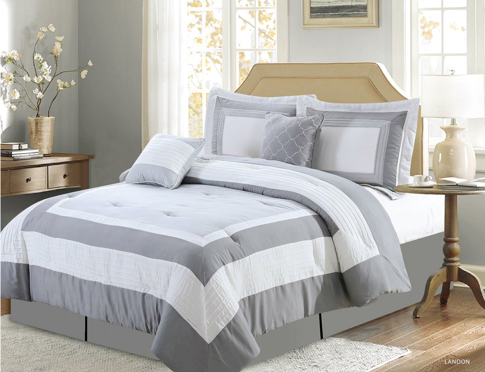 Sweet Home Collection 6 Piece Down Alternative Decorative Fashion Comforter Set,Gray/White,King-picture-15