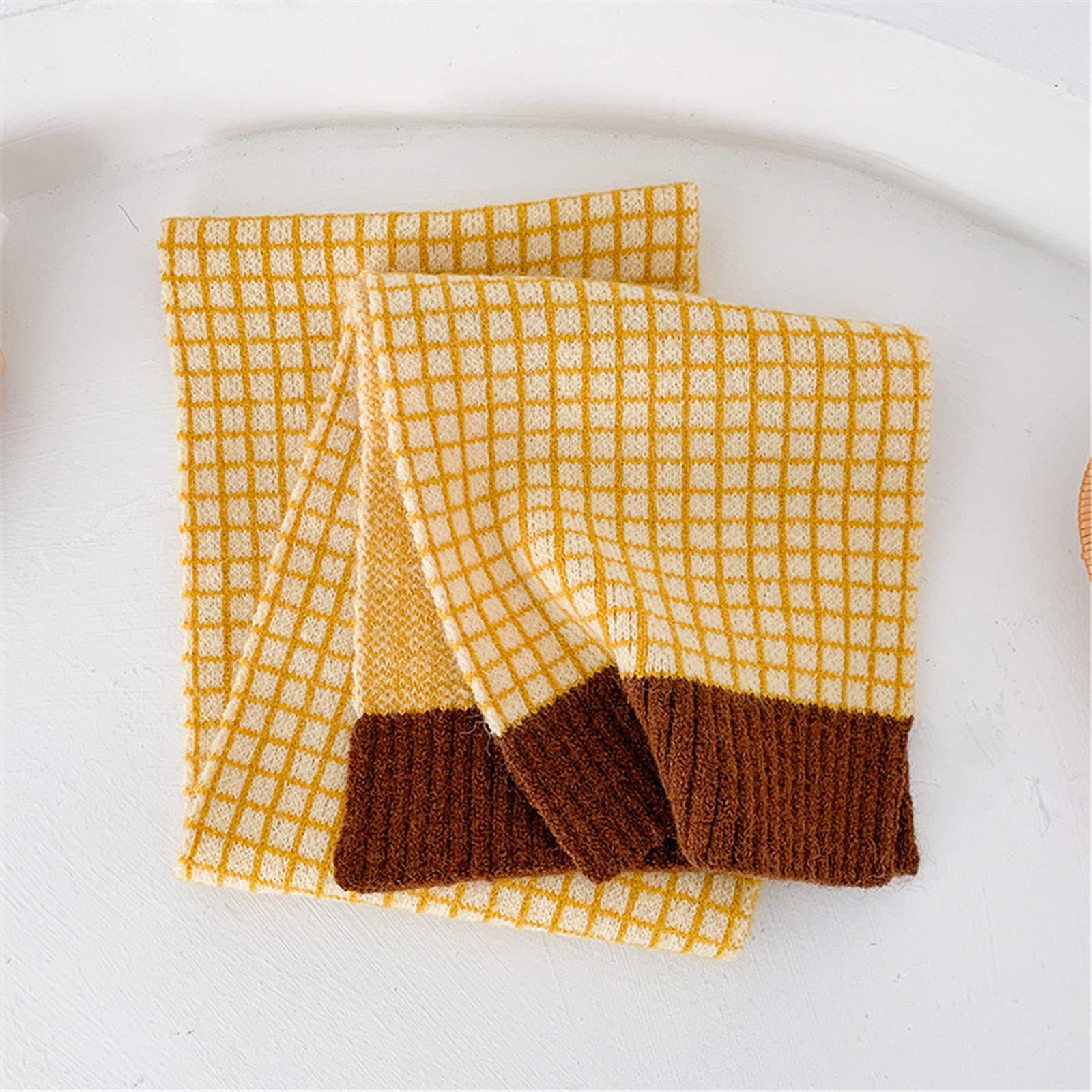 Cntqiang Winter Scarfs for Kids Knitted Plaid Scarves Thicken Warm Children Shawl Neckerchief 2Pcs (A)