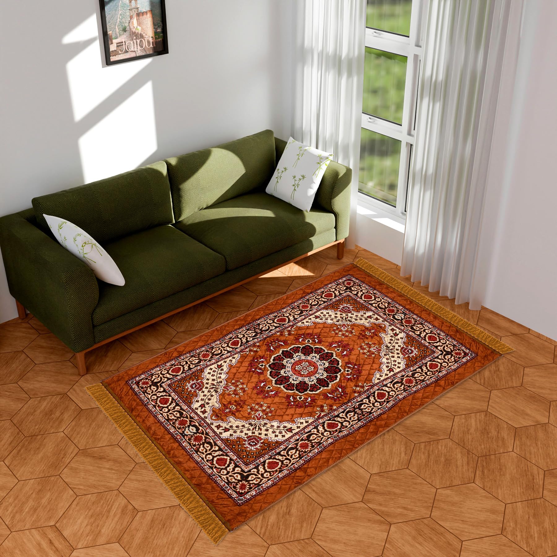 Kuber Industries Carpet | Velvet Carpet-Rug for Home Décor | Carpet Rug for Bedroom | Carpet for Living Room | Prayer-Yoga Mat | Carpet for Hall | 4x6 Ft | Golden (B0CPFJ7WQV) Amazon Price History, Amazon Price Tracker