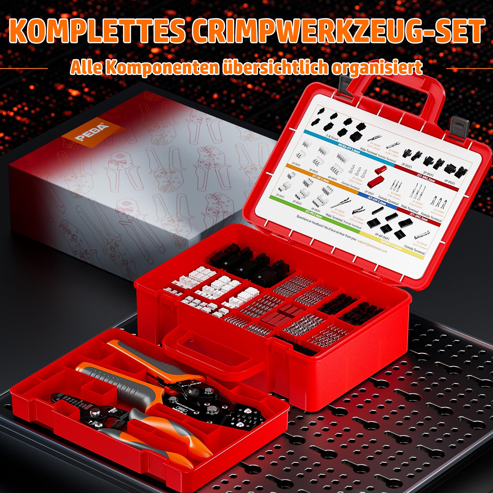 PEBA Crimpzangen-Set für Molex Micro-Fit 3.0 & Mini-Fit 4.2mm, Ratschen-Crimpwerkzeug Kit mit Stecker Gehäuse und Pins, Profi Terminal Presszange für 3D-Drucker & PC-Netzteil (2,0-3,0 mm)