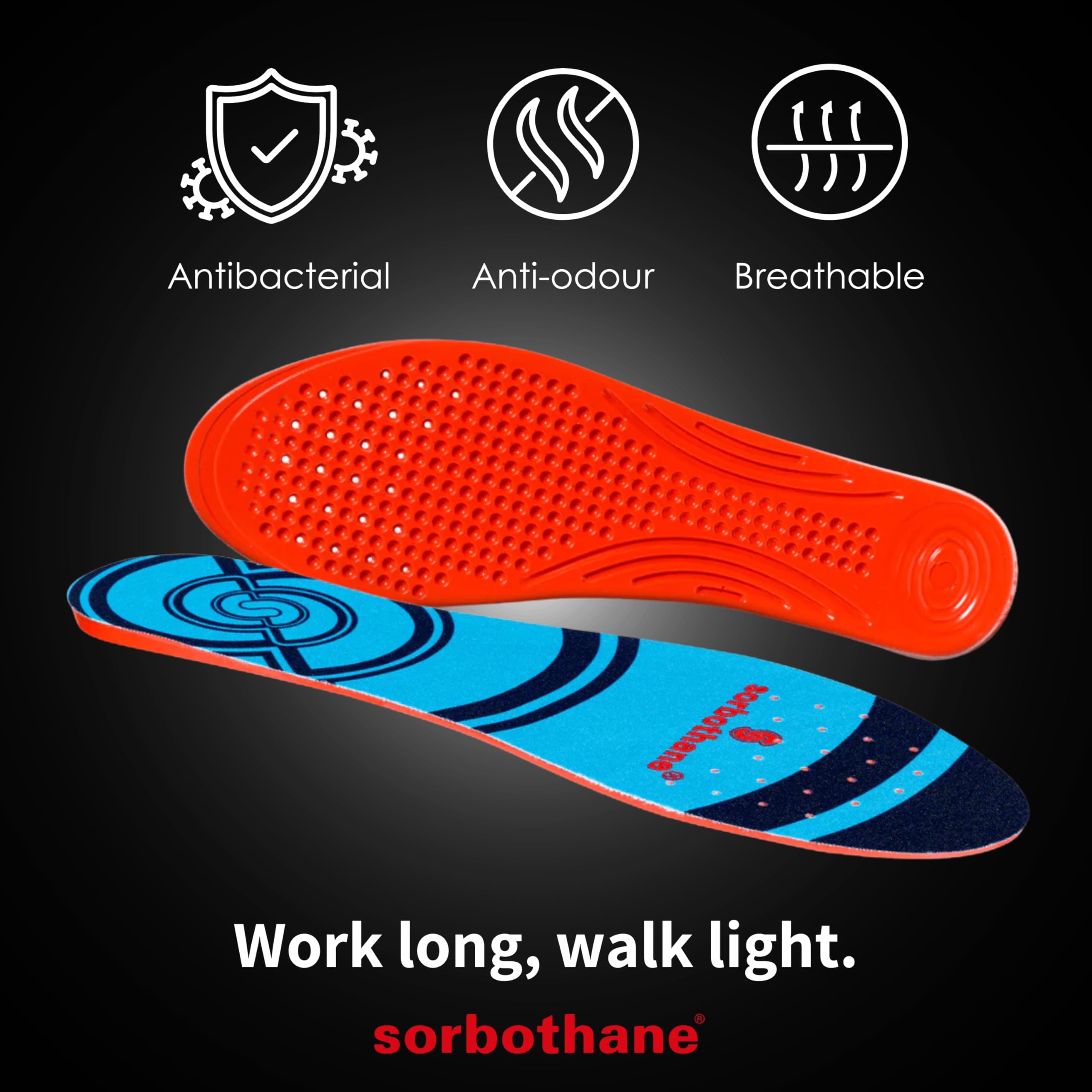 SORBOTHANE Plantillas Shock Stopper para hombres y mujeres, plantillas de longitud completa que absorben los golpes para correr, fútbol, tenis y deportes de alto impacto, antibacterianas, inserciones