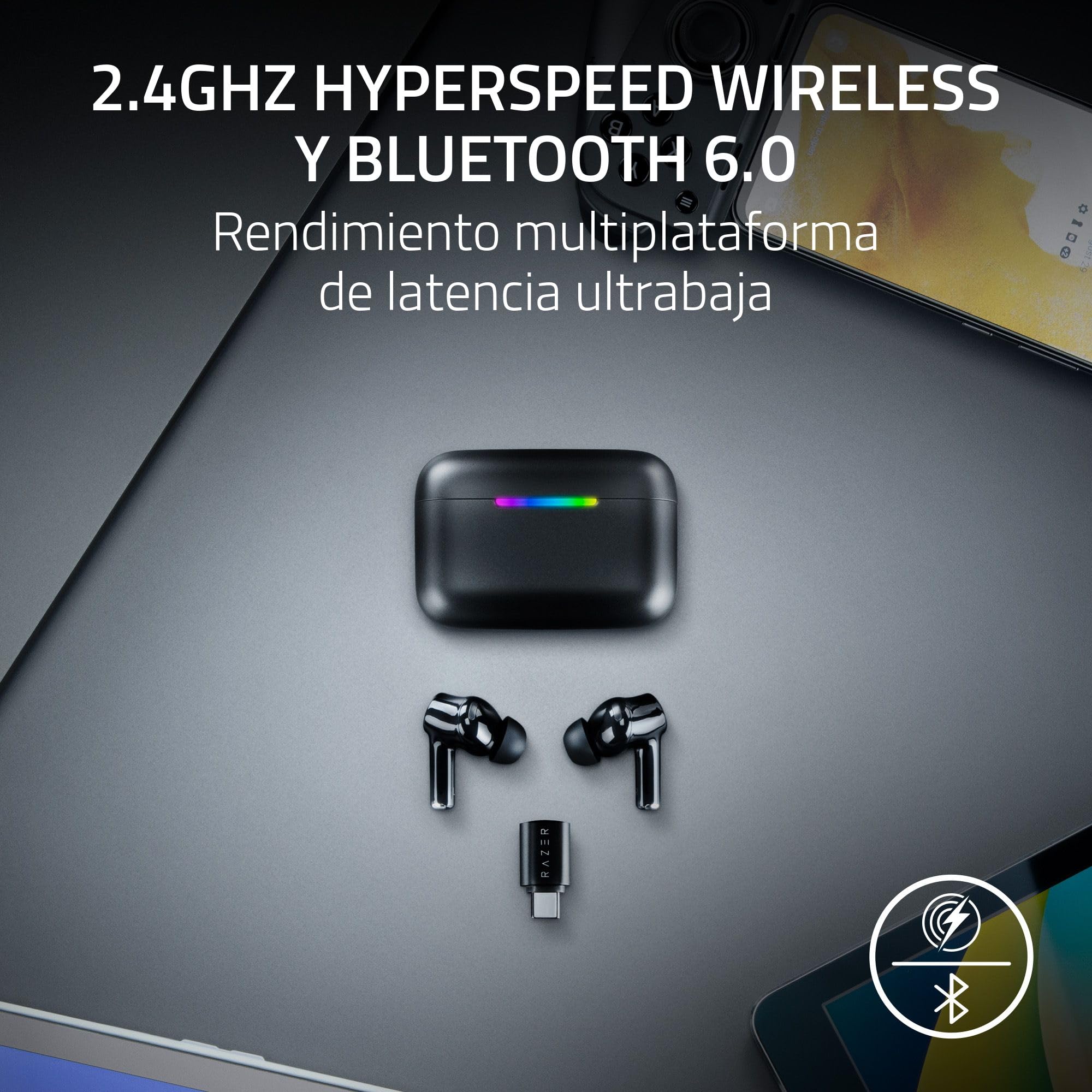Razer Hammerhead V3 HyperSpeed - Auriculares inalámbricos Gaming multiplataforma - ANC cancelación Activa de Ruido - HyperSpeed Wireless y Bluetooth - Batería 40h - Resistentes al Agua IPX4 | Negro