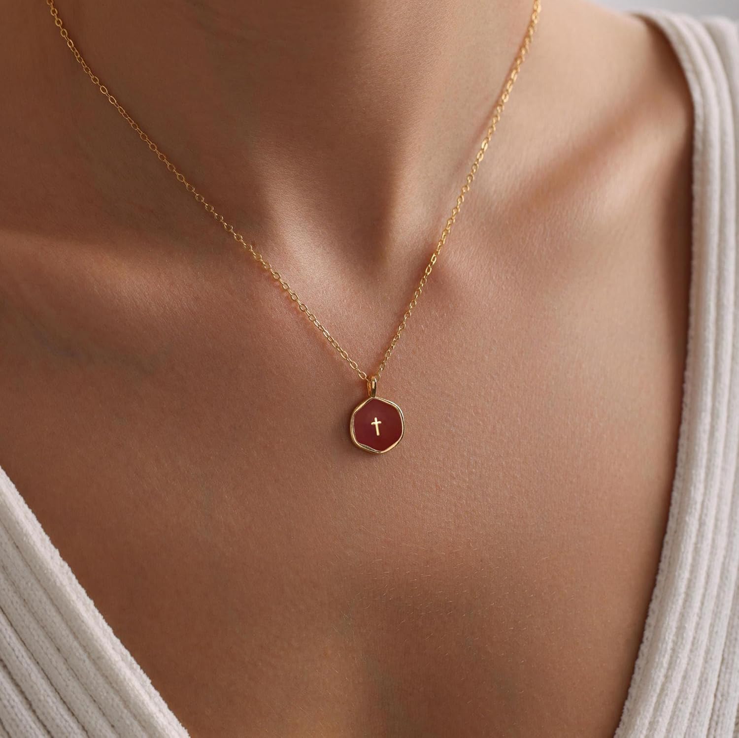 Valentine's Day Gift Pearl Cross Necklace for Women, Dainty 14k Gold/Silver Plated Cross Small Tasholy Pendant Necklaces, Simple Tiny Cross Choker Chain Minimalist Religious Christian Jewelry - Image 5