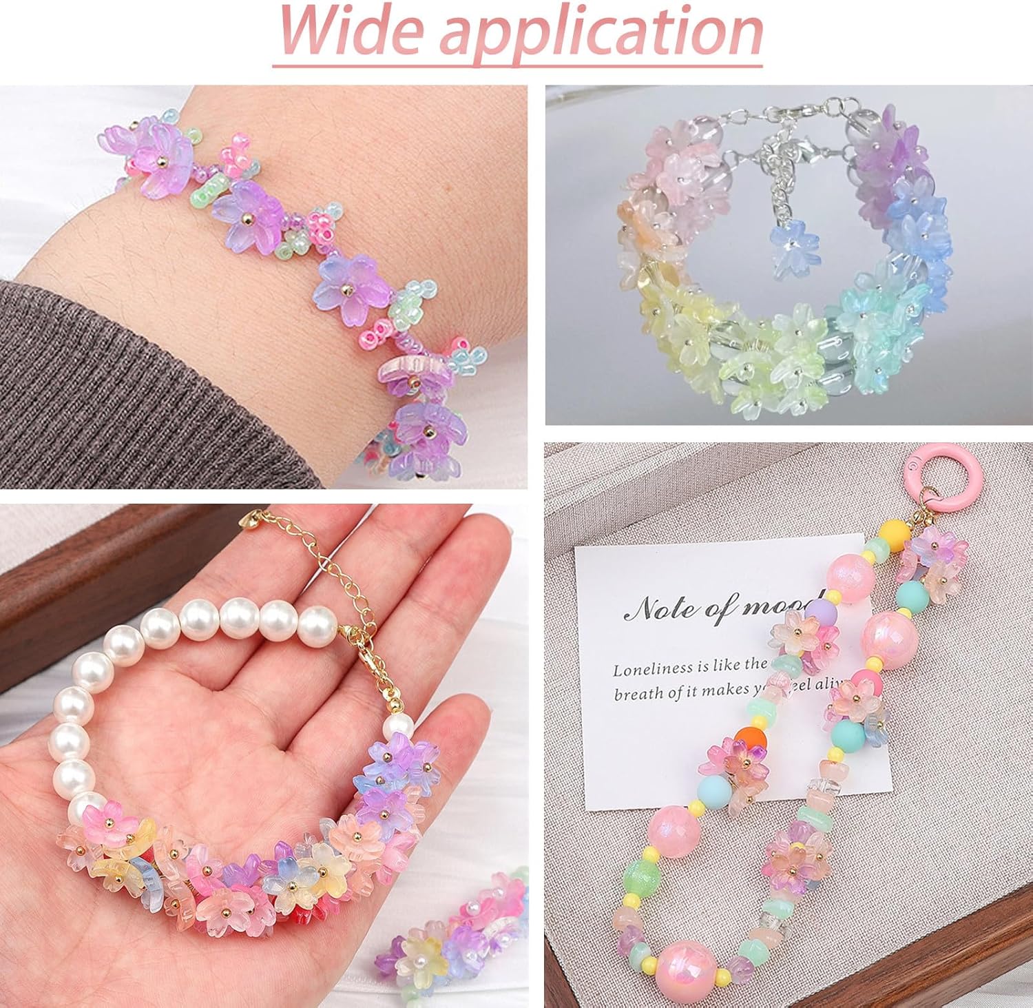 100Pcs Cherry Blossom Glass Flower Beads Translucent Gradient Colorful Floral Beads Mini Flower Charm for DIY Jewelry Making - Image 5