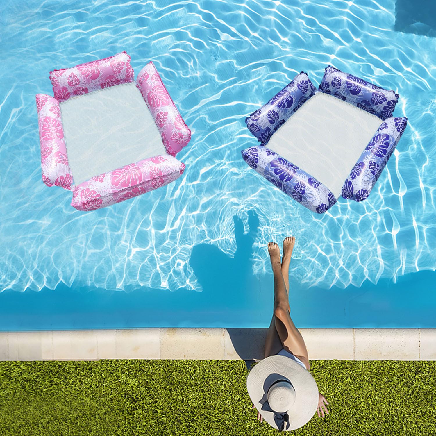 Materassino Gonfiabile Mare Adulto, Amaca Gonfiabile Galleggiante, Galleggiante Piscina Blu con Poggiatesta, Galleggiante Amaca Poltrona, Letto Galleggiante, Poltrona Gonfiabile Piscina