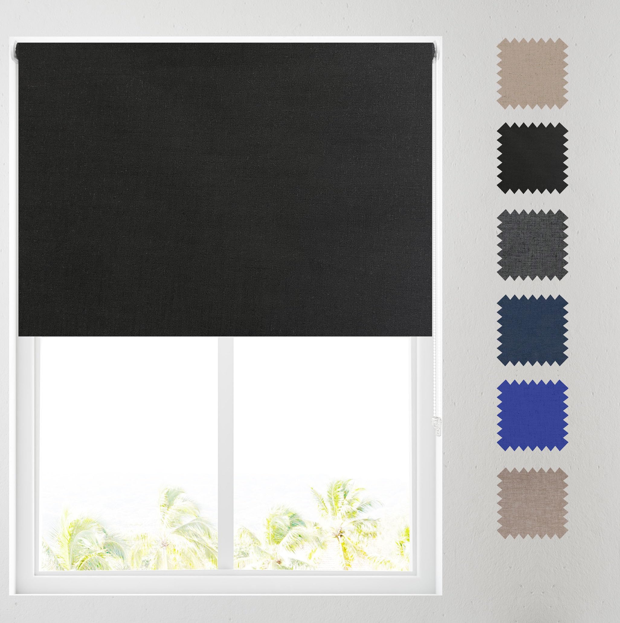 Barnes Blinds - Linen Look Textured Blackout Roller Blinds for Windows, Custom Cut to Size - Durable Fittings, Easy Fit (Black 183cm)