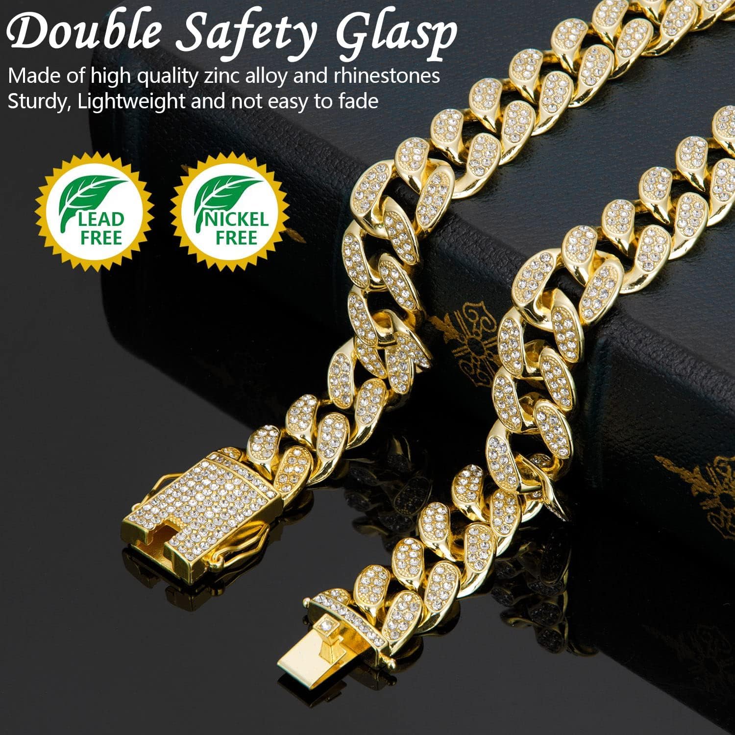 Gold Cuban Link Dog Collar, 15mm Width, Secure Buckle, Medium Large Dogs & Cats, 18 Inches - Image 3