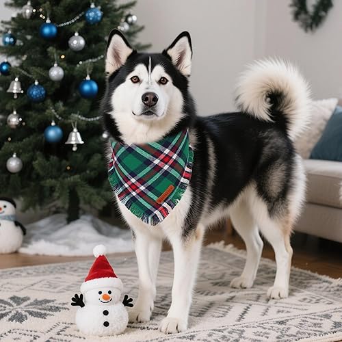 Miniatura 9 de ADOGGYGO Bandanas navideñas para perros con borlas, elegante bufanda de Navidad a cuadros rojos y verdes, varios tamaños disponibles, bandanas de