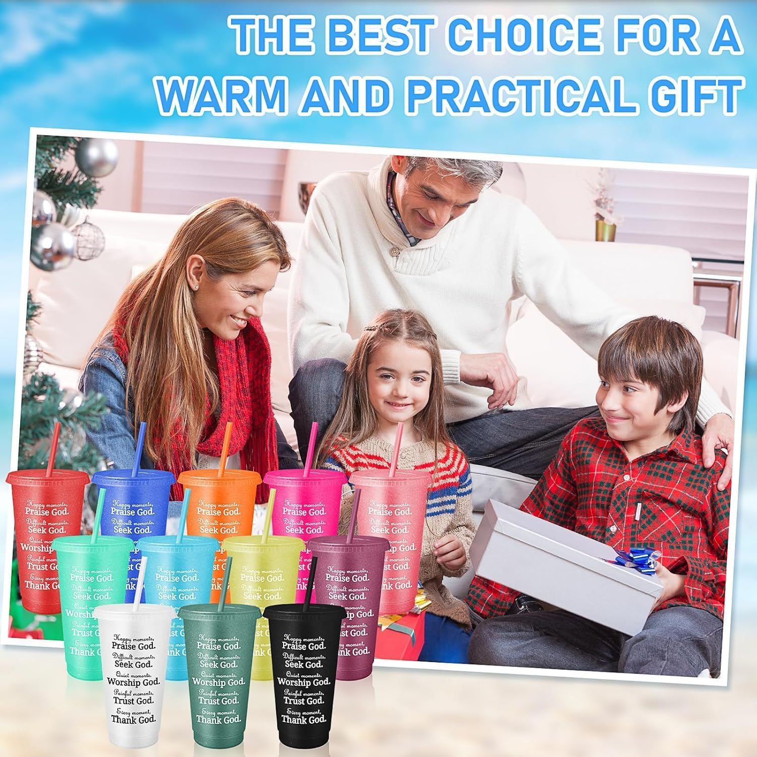 36Pcs Christian Church Gifts Plastic Cups with Bible Verse,24oz Christian Tumblers with Lids and Straw Bulk Religious Cups Glitter for Women Men Volunteer Christian Party Gifts - Image 5