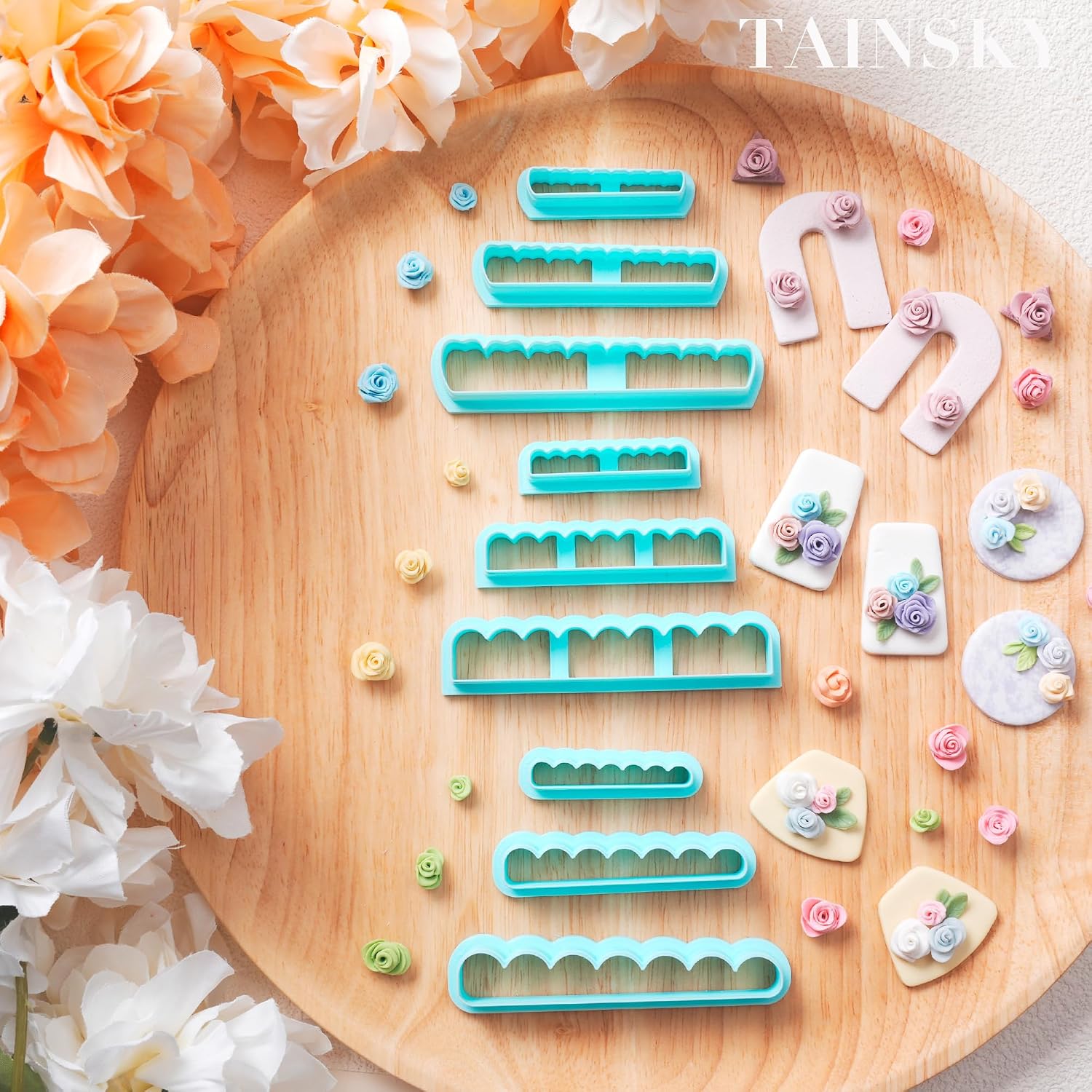 TAINSKY 3D Rolling Floral Polymer Clay Cutter, 9 Pcs DIY Flower Creator for Polymer Clay Jewelry