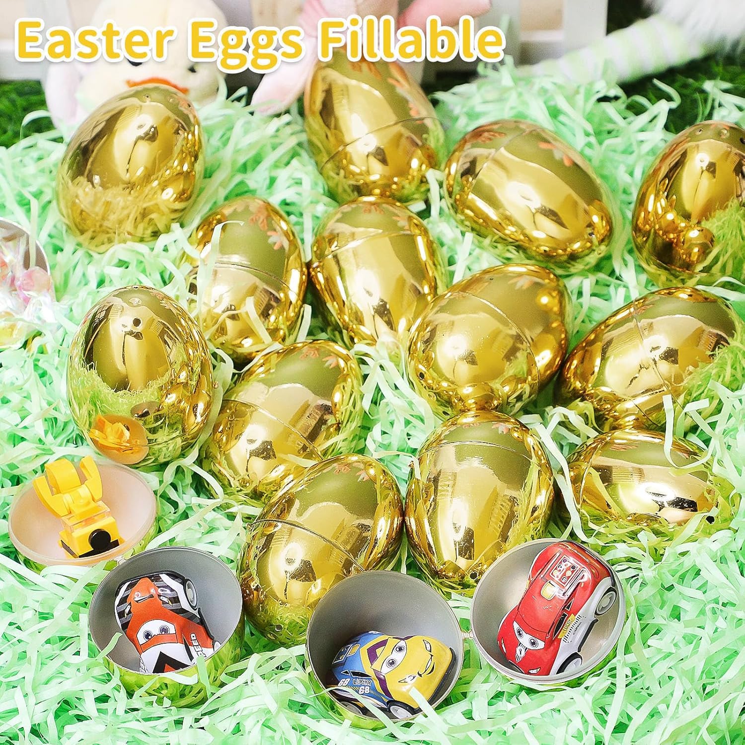 12 Pack 3.15" Large Golden Easter Eggs Empty, Shiny Metallic Plastic Easter Eggs Fillable Surprise Gold Eggs for Easter Basket Stuffers Fillers Easter eggs Hunt Party Favor Classroom Prizes Supplies