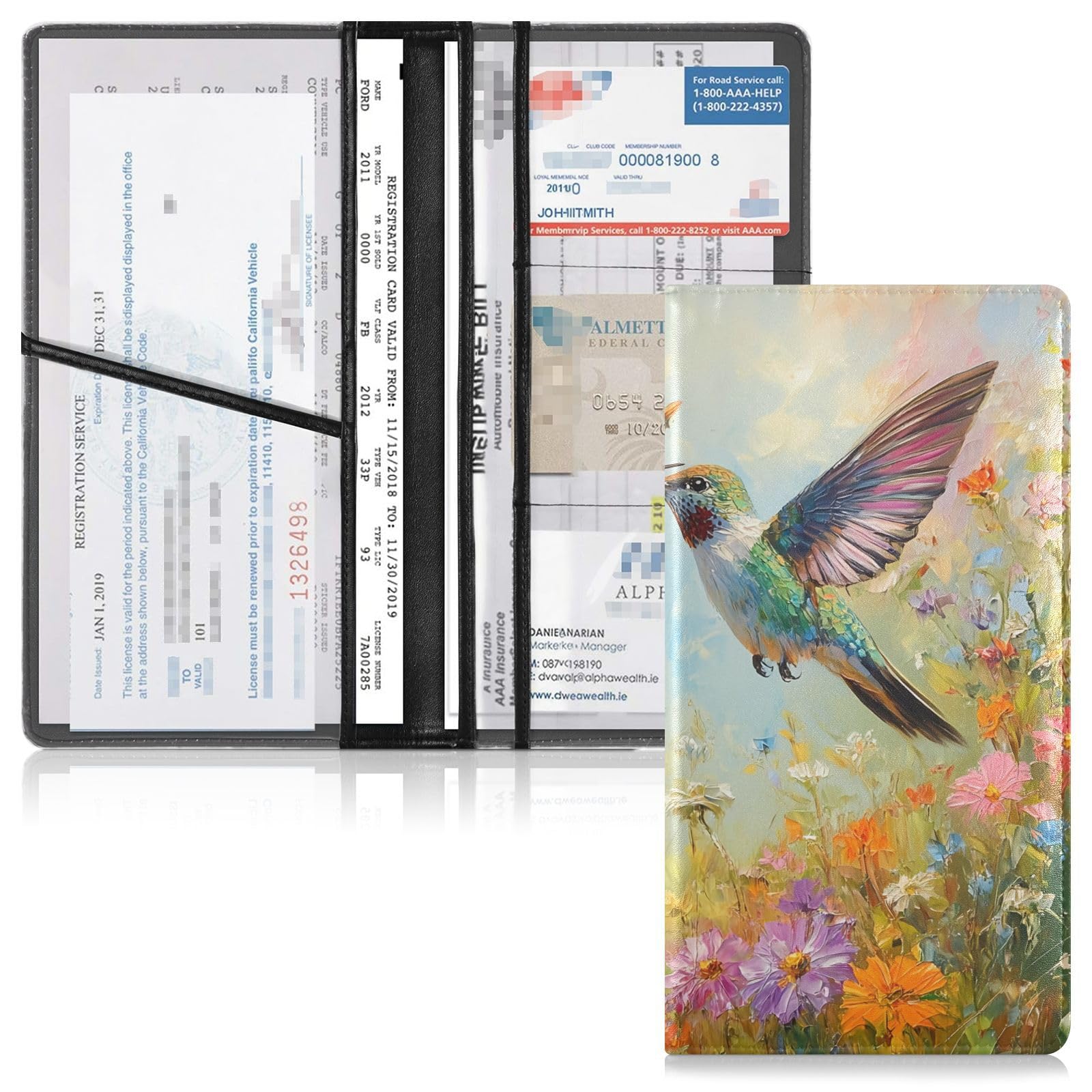 CEBUGI Hummingbirds Flowers Car Registration and Insurance Holder Glove Box Organizers Wallet Case for Documents Organizer,4.92