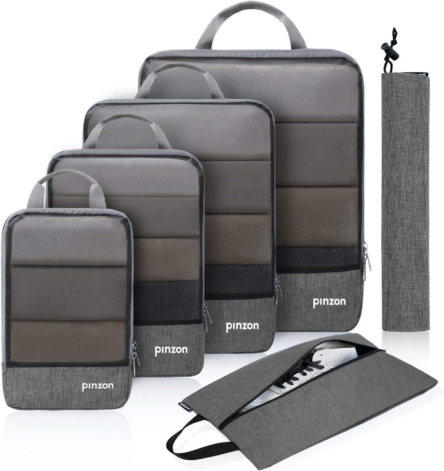 PinzonAmazon Brand - Pinzon Premium Packing Cubes, 6 Set Compression Packing Cubes with Laundry Bag & Shoe Bag Travel Expandable Packing Luggage Organizers