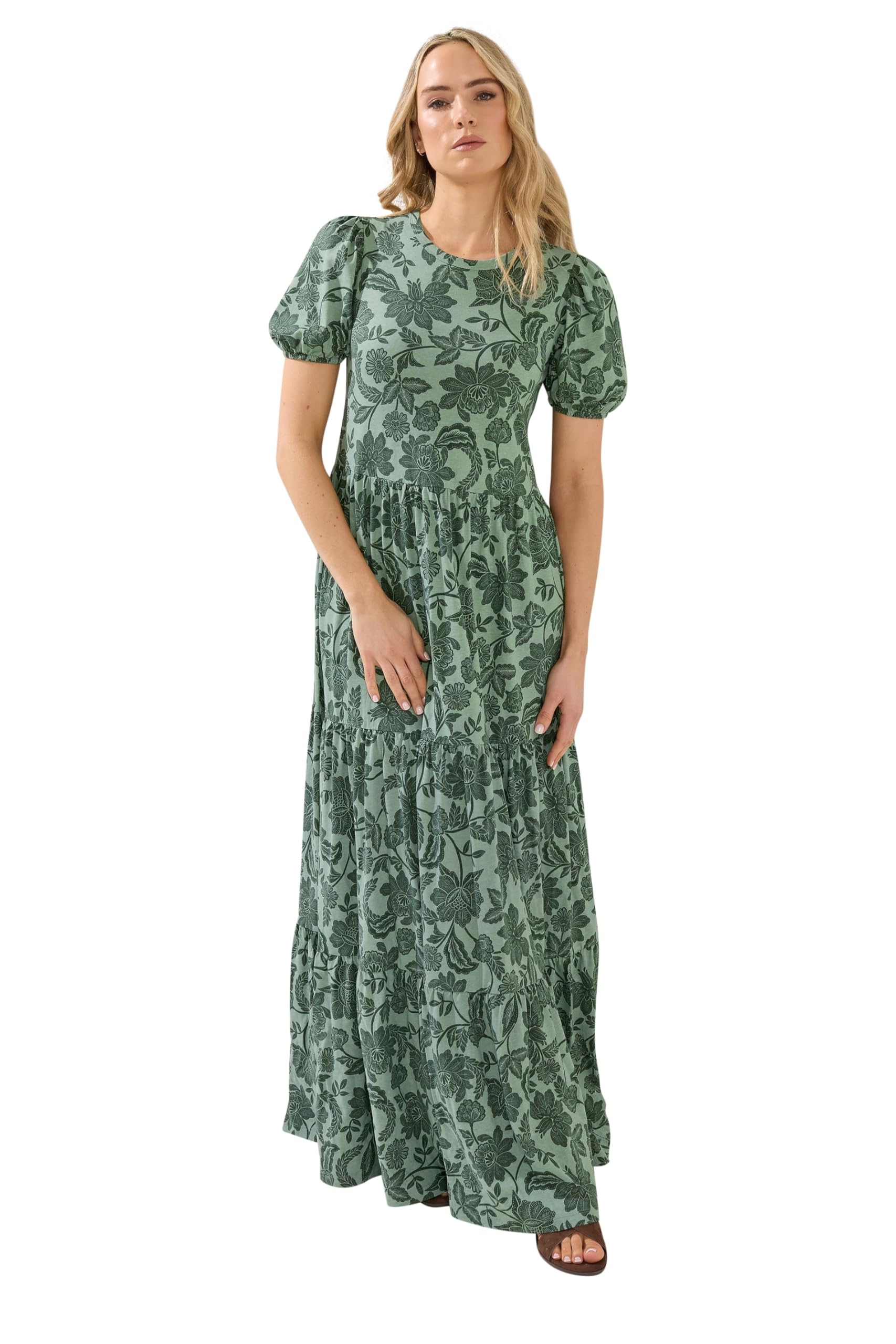 Long Tall Sally Women's Green - Lts Tall Floral Tiered Cotton Maxi Dress