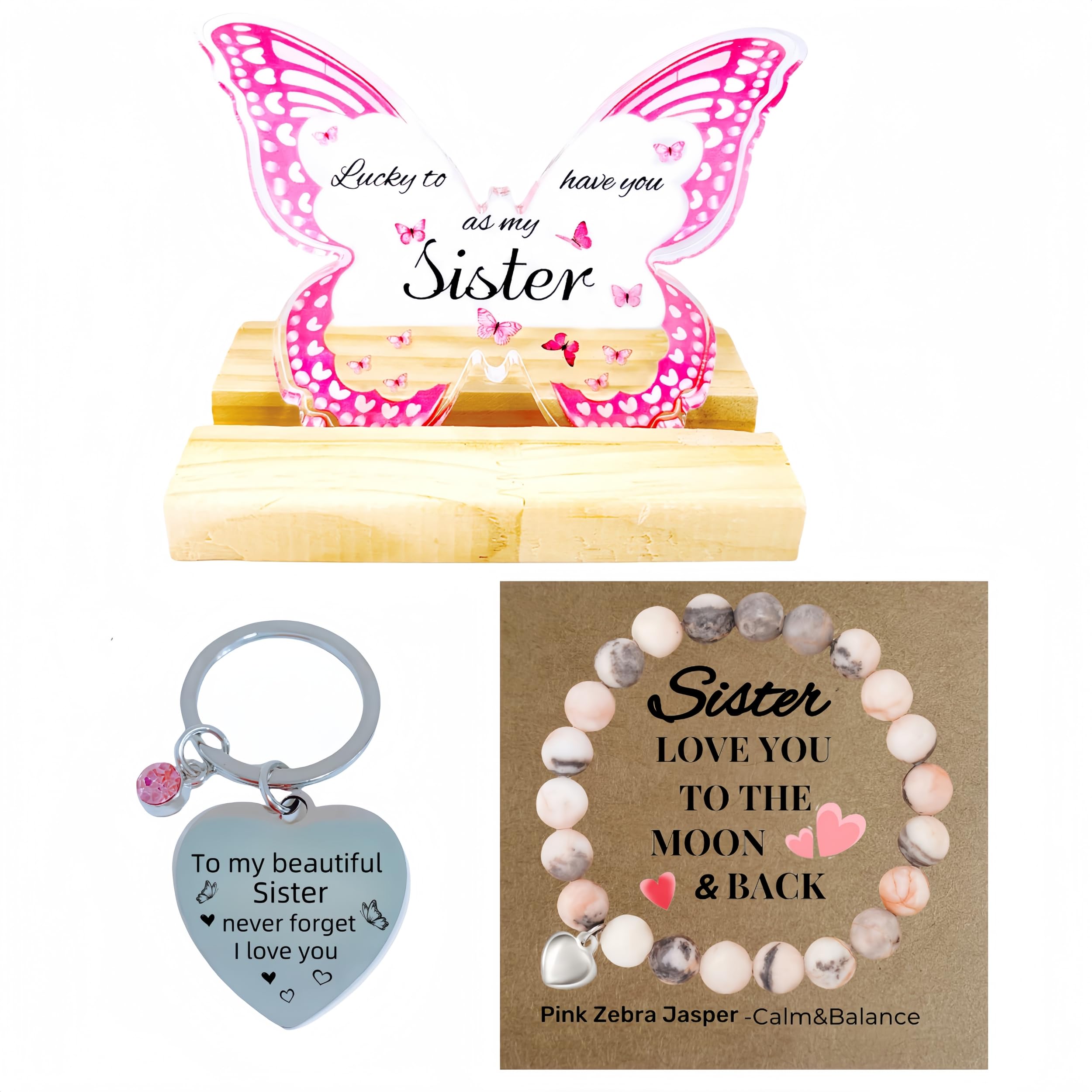 Woshidefa Pink Sister Gifts - Thoughtful Sister Birthday Gifts, Gifts For Sister, Sister Gifts From Sister, Meaningful Sister Gift Set With Butterfly Decor (, Sister)