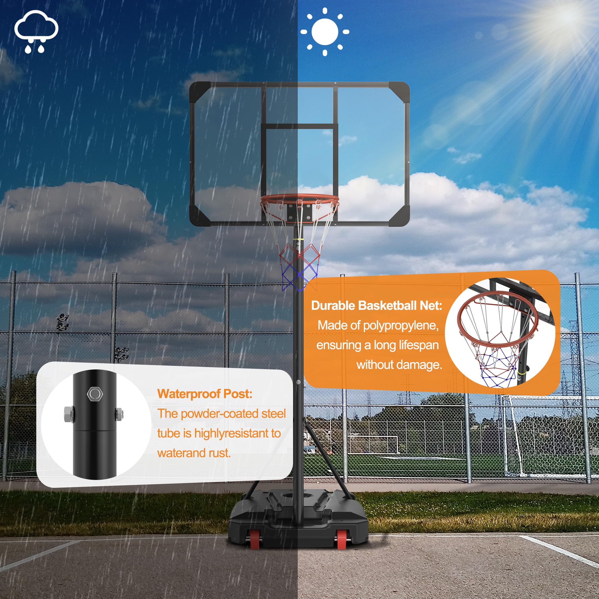 LZQ Basketballkorb höhenverstellbar 150-260 cm mit Rollen, Basketballständer Outdoor mit Ball & Pumpe, Tragbarer Basketballständer mit PE Standfuß, Basketballanlage für Garten Einfahrt Freizeit