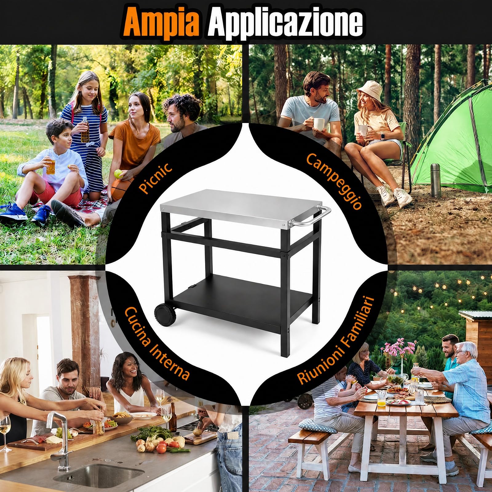 COSTWAY Carrello per Barbecue a 2 Ripiani con Ruote, 90 x 59 x 81 cm