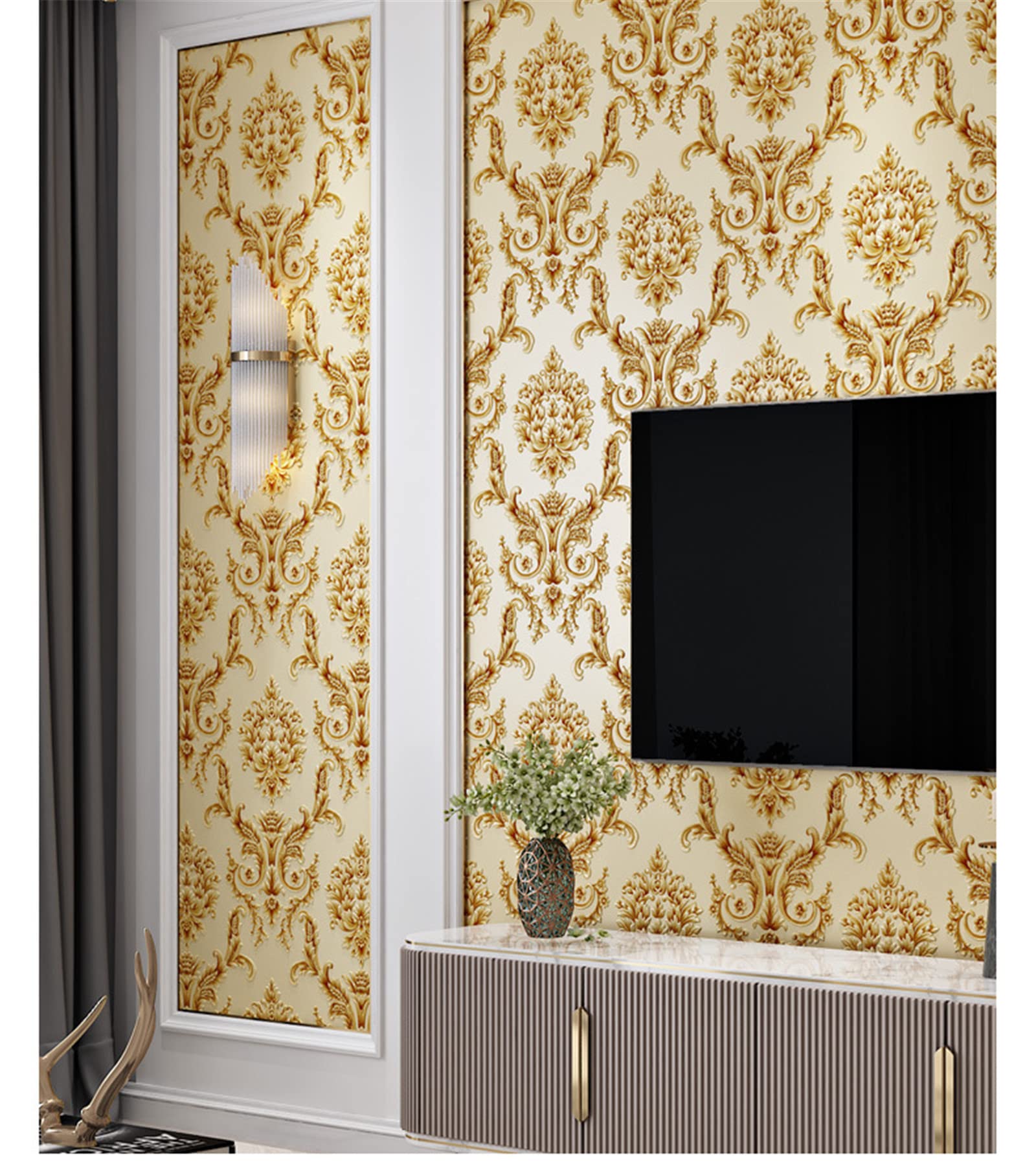 Pellicola Autoadesiva 3D Effetto Legno 53x500 Cm - PVC Impermeabile Per Mobili, Cucina E Arredo Fai Da Te (Giallo Chiaro) - 2