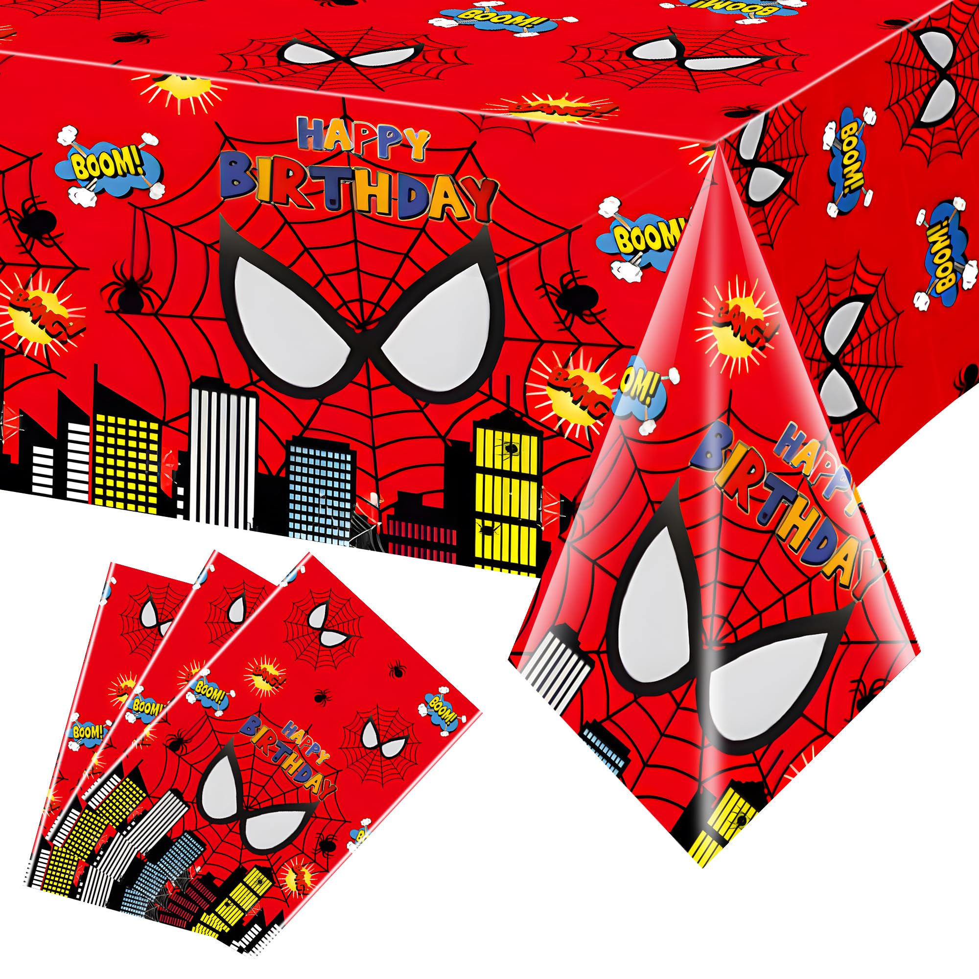 USEAHAHA 3pcs Hero Birthday Tablecloth,Plastic Disposable Spiderweb Table Cover for Spiderweb Birthday Party Decorations,54 * 108 Inches.