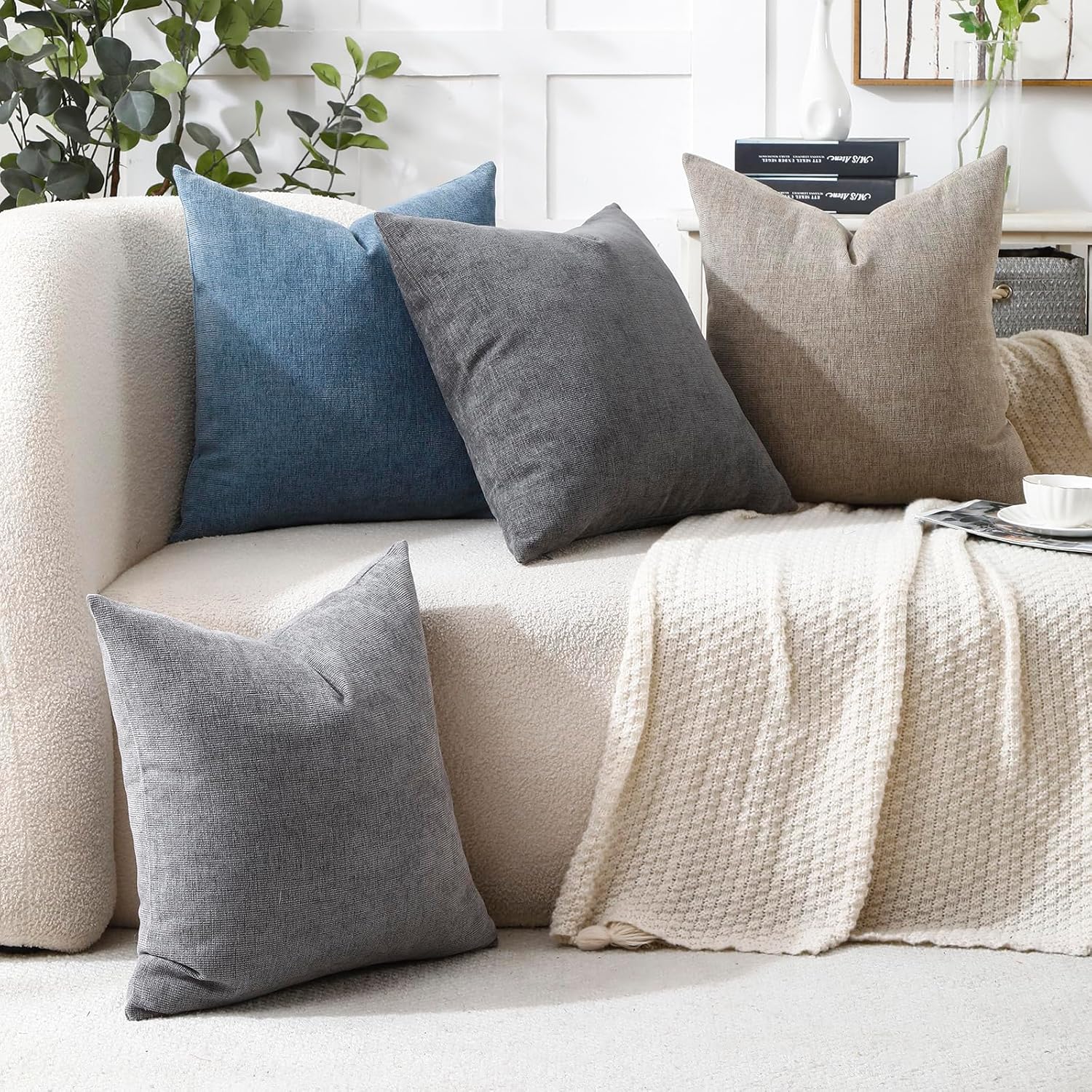 Jepeak 20x20 Inch Decorative Chenille Throw Pillow Covers, Pack of 2 Cozy Concise Pillow Cases Soft Farmhouse Modern Square Cushion Covers for Sofa Couch Bed Living Room Home Decor, Steelblue - Image 5